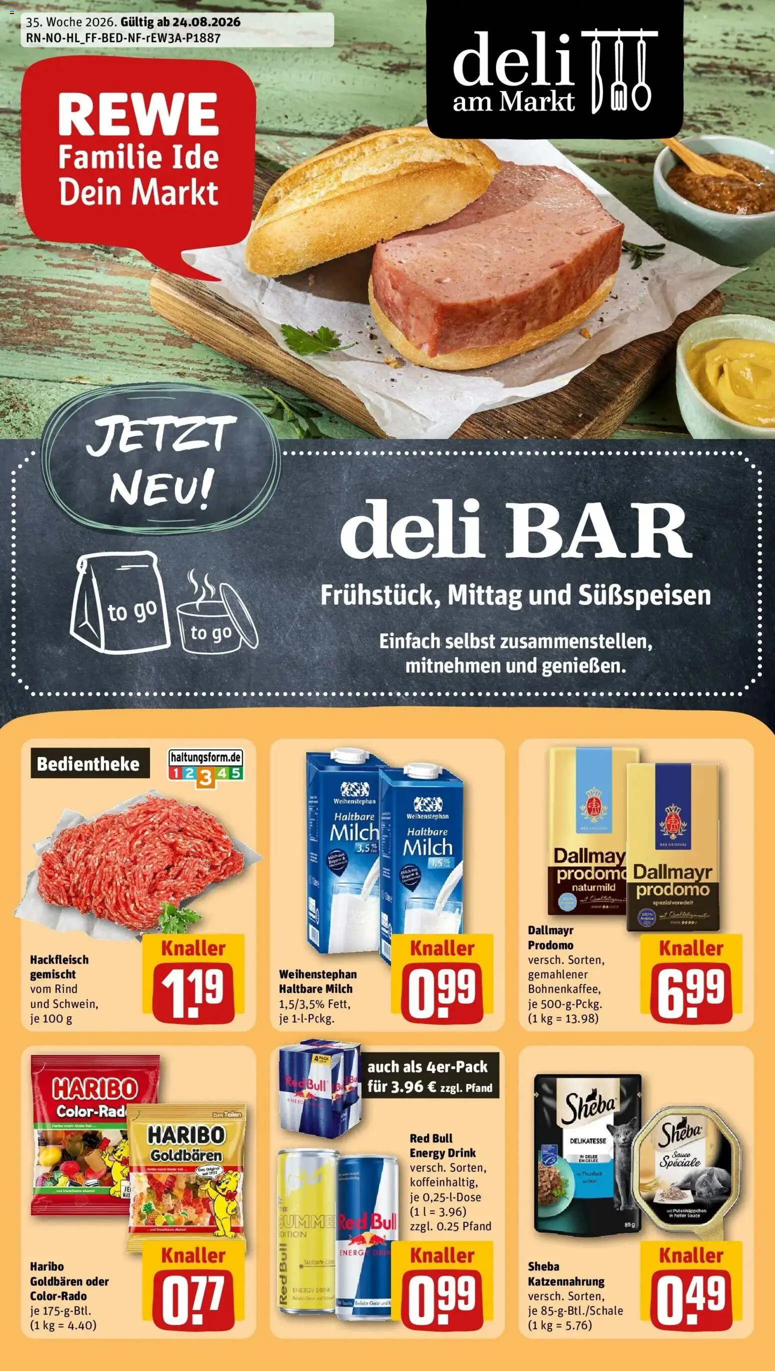 REWE Prospekt ab 24.08.2026 zum Blättern » Angebote | Seite: 1 | Produkte: Haribo, Milch, Thunfisch, Hackfleisch