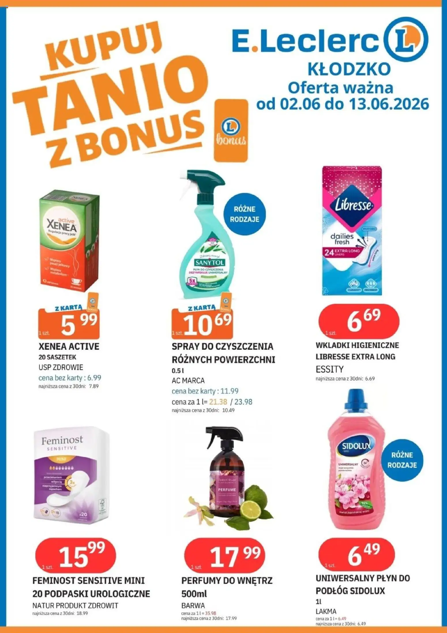 E.Leclerc gazetka - Kłodzko od 02.06.2026 | Strona: 11 | Produkty: Karta, Podpaski, Wkładki higieniczne, Perfumy