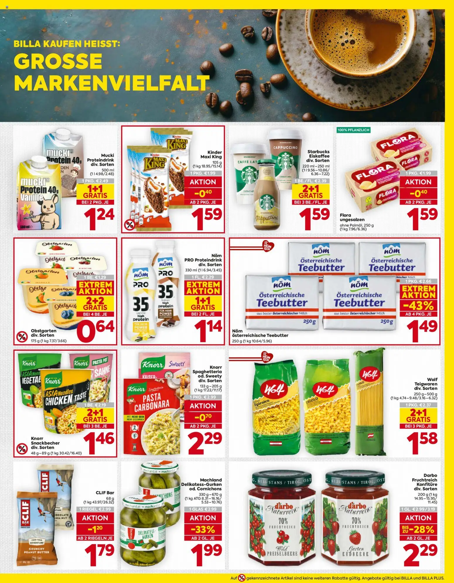 Billa AT akciós ujság - amely érvényes a következő dátumtól: 2026.10.01. | Oldal: 11 | Termékek: Knorr, Cappuccino, Protein, Kinder