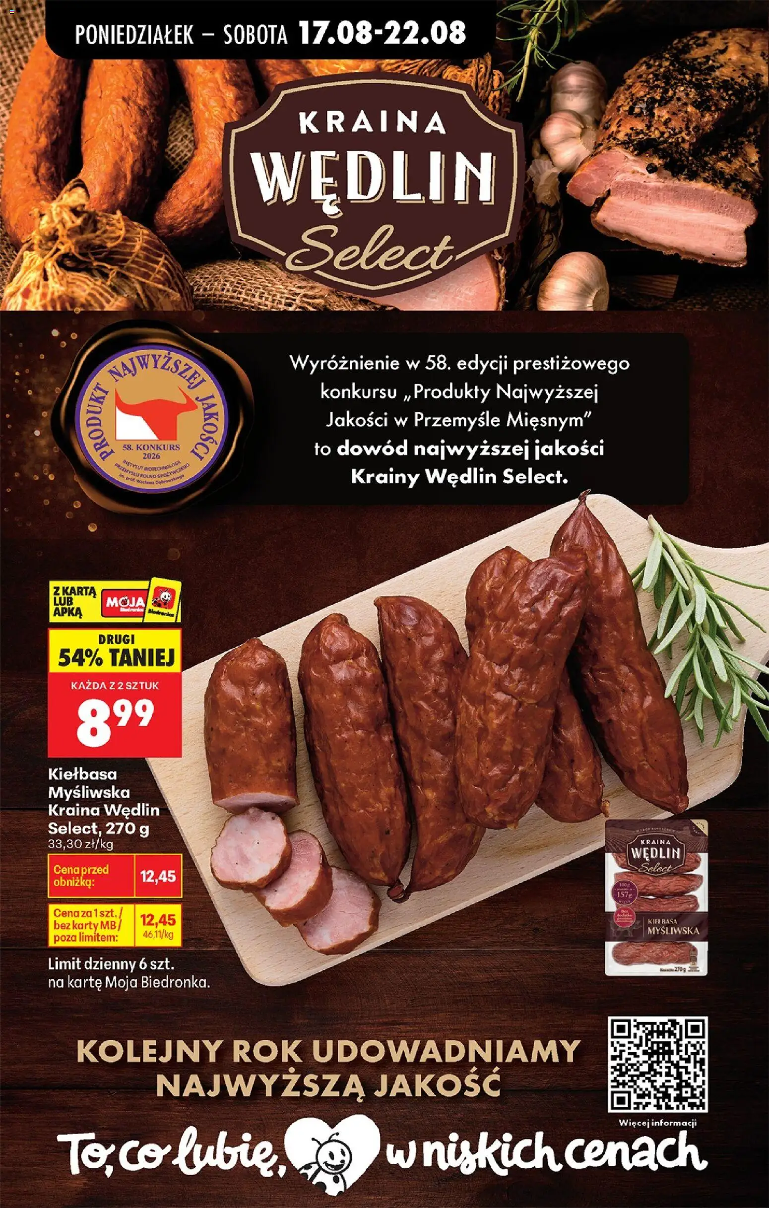 Biedronka gazetka od poniedziałku od 17.08.2026 | Strona: 47 | Produkty: Kiełbasa, Karta, Myśliwska, Kiełbasa myśliwska