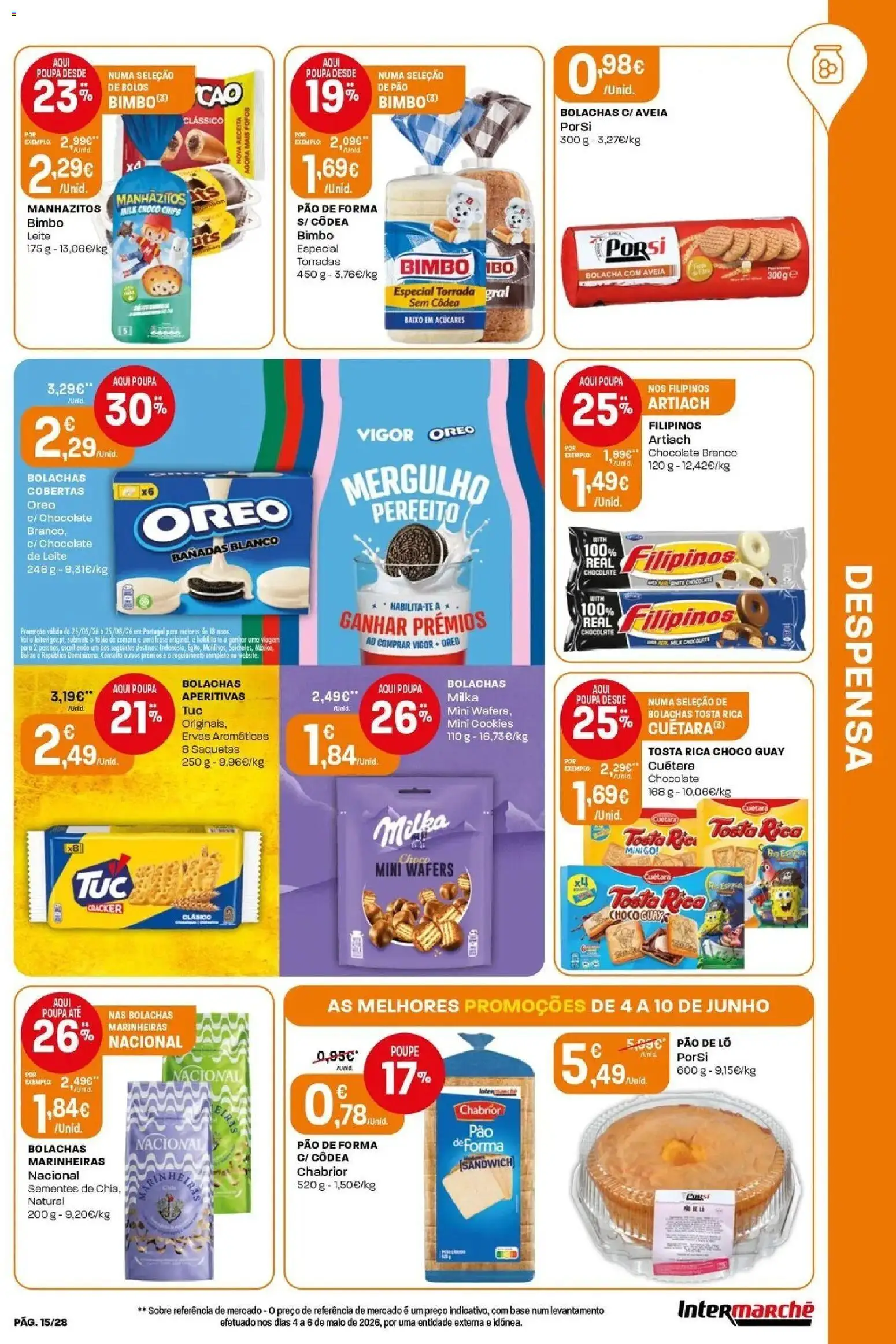 Intermarché folheto │ válido de 04/06/2026 | Página: 15 | Produtos: Aveia, Pão de forma, Bolachas, Chocolate