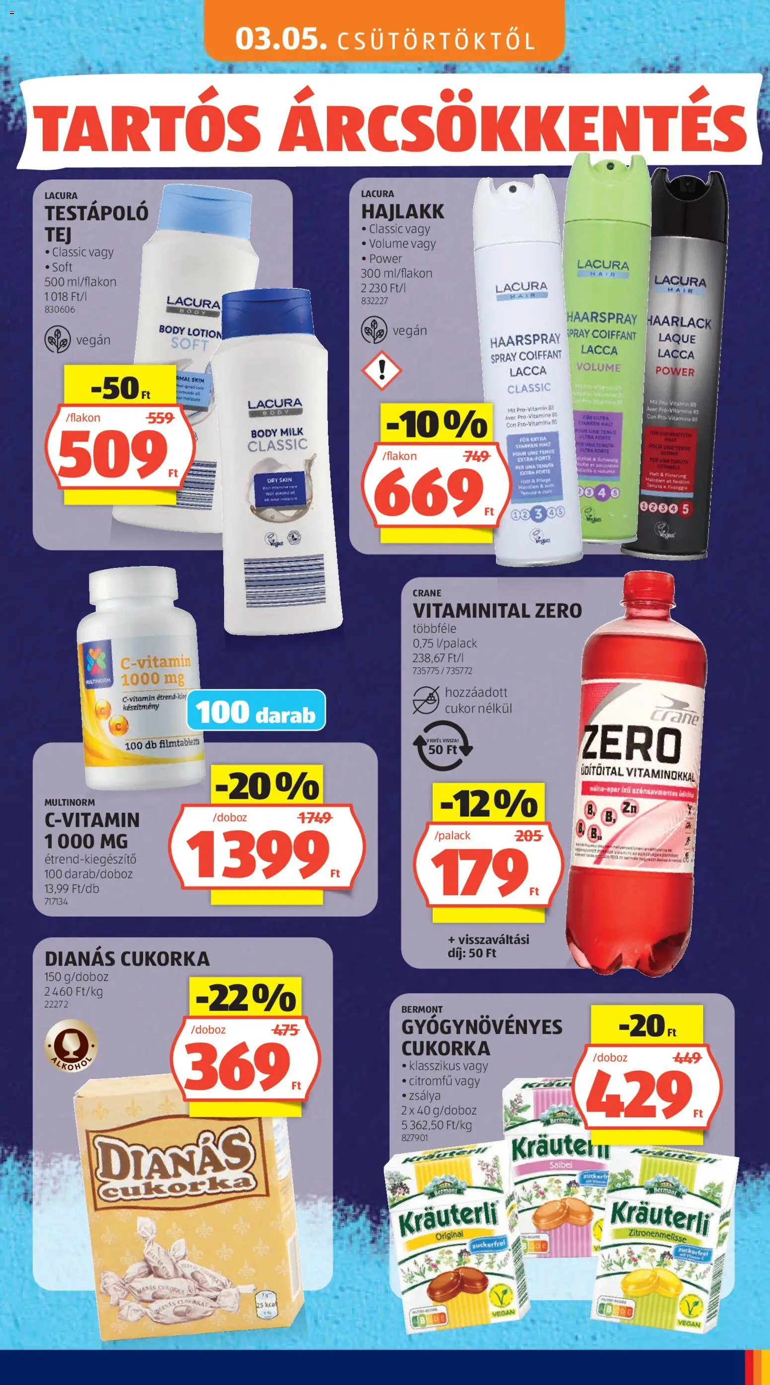 Aldi akciós ujság - amely érvényes a következő dátumtól: 03.05.2026 | Oldal: 29 | Termékek: Body, Tej, Testápoló, Cukorka