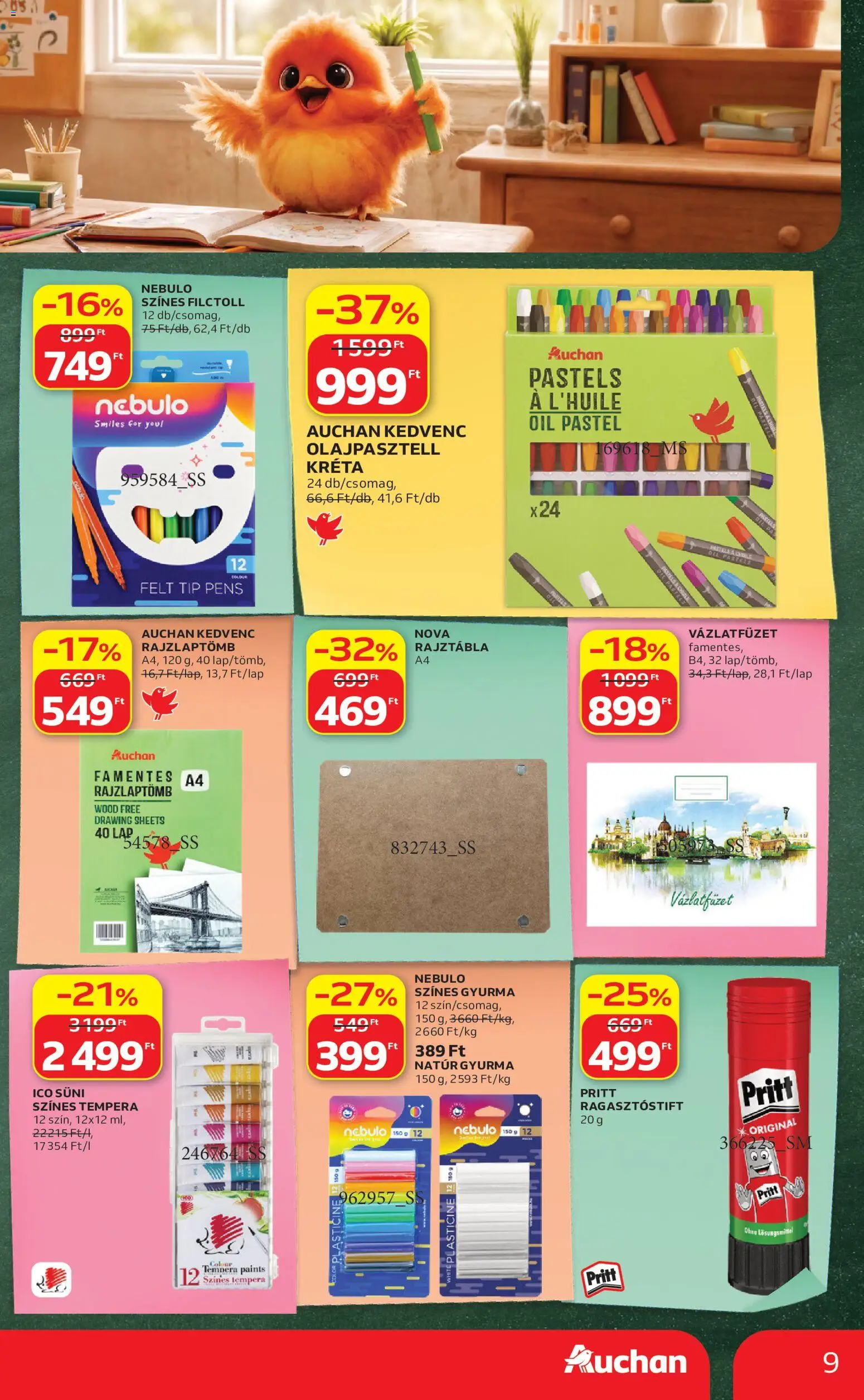 Auchan akciós ujság - amely érvényes a következő dátumtól: 2026.07.23. | Oldal: 9 | Termékek: Gyurma, Rajztábla