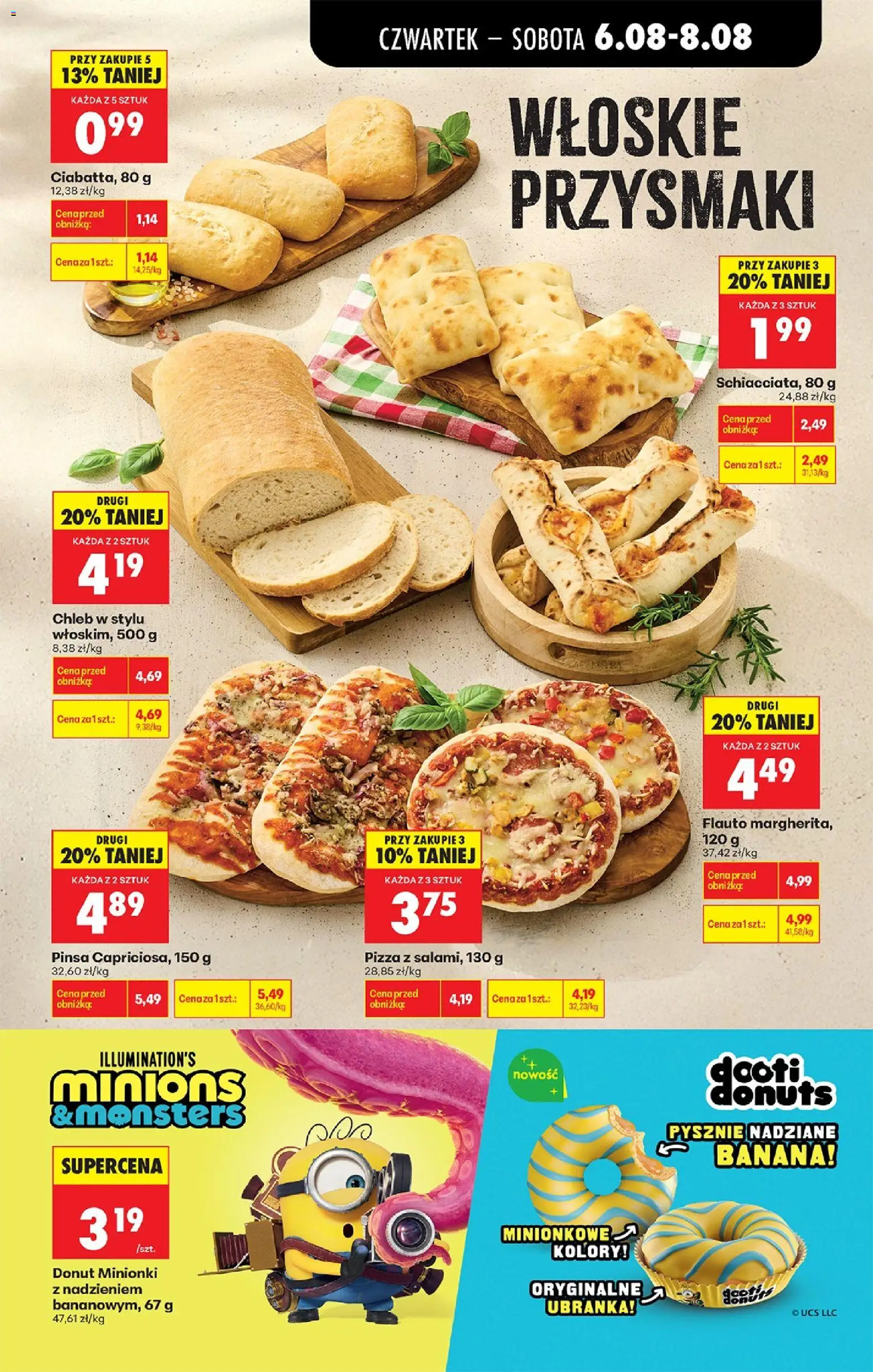 Biedronka gazetka od czwartku od 06.08.2026 | Strona: 43 | Produkty: Donut, Chleb, Pizza, Pinsa