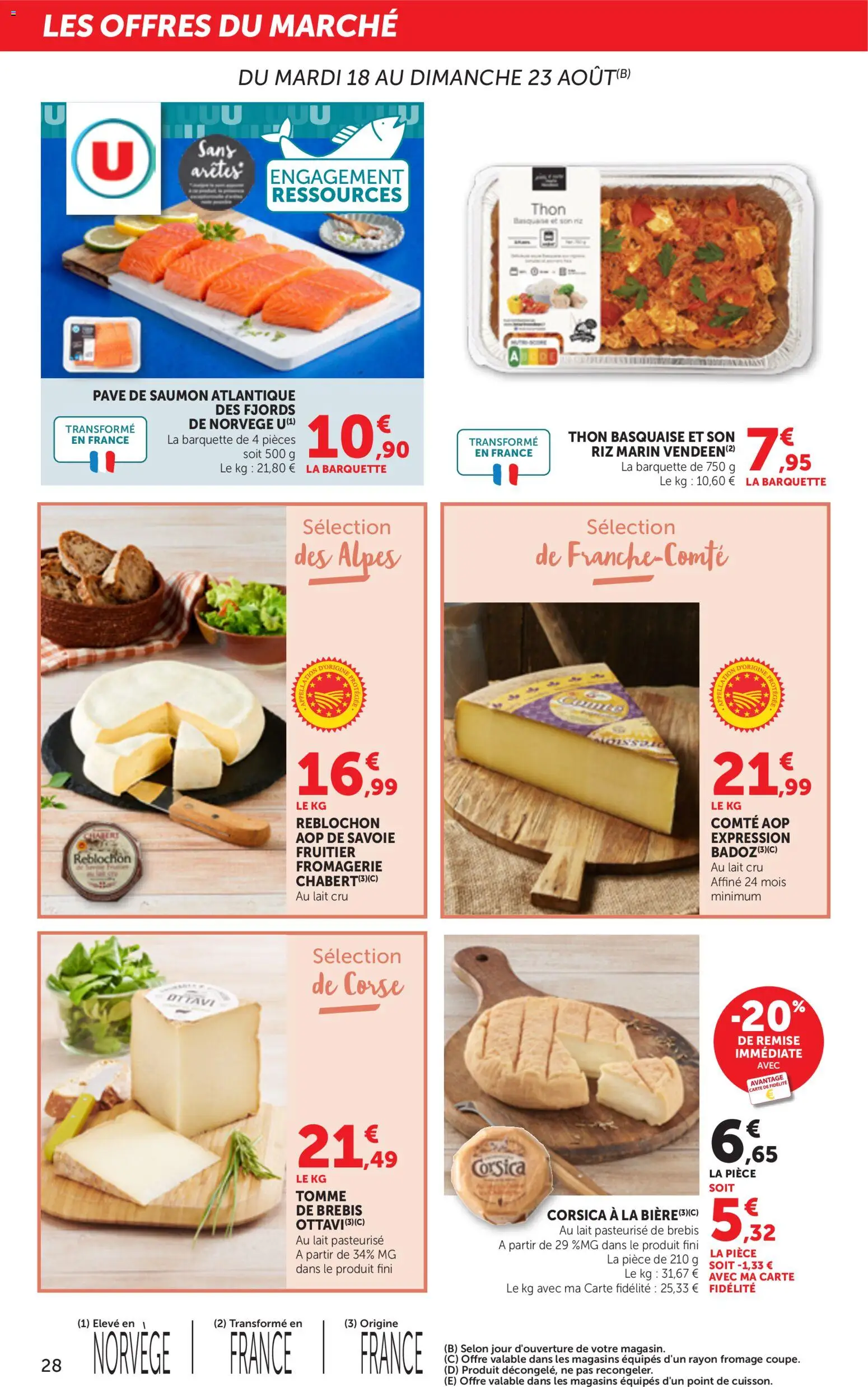 {H1} | Page: 28 | Produits: Pavé de saumon, Reblochon, Comté aop, Saumon