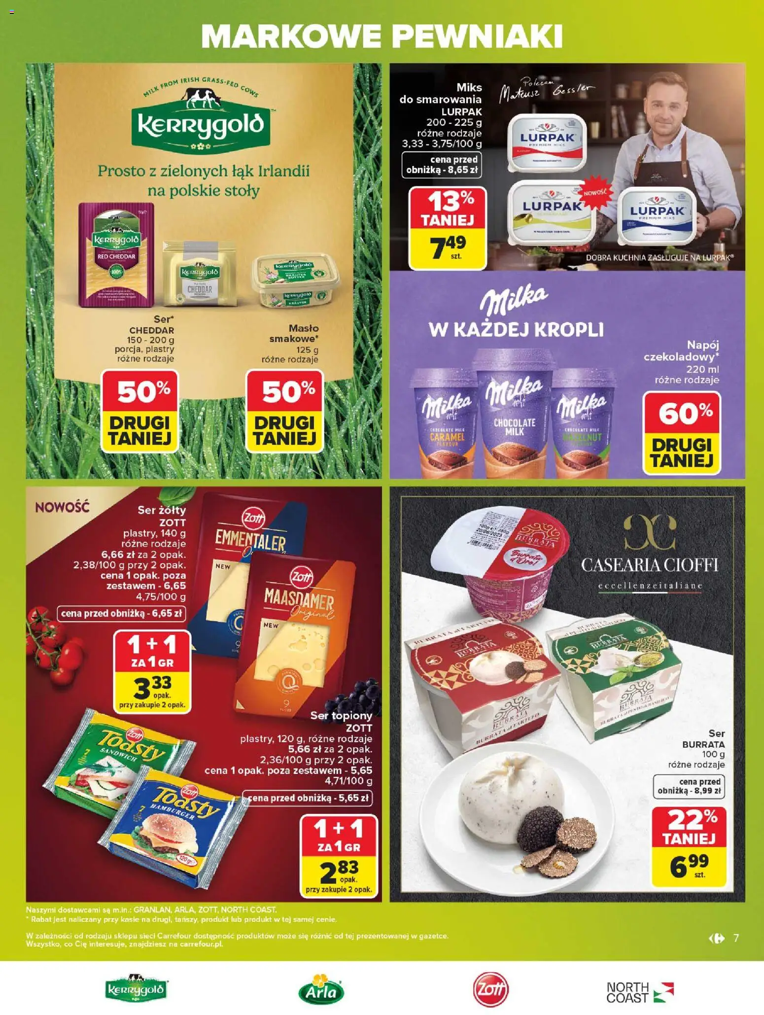 Carrefour gazetka - Markowe pewniaki od 20.07.2026 | Strona: 7 | Produkty: Ser topiony, Sandwich, Milka, Cheddar