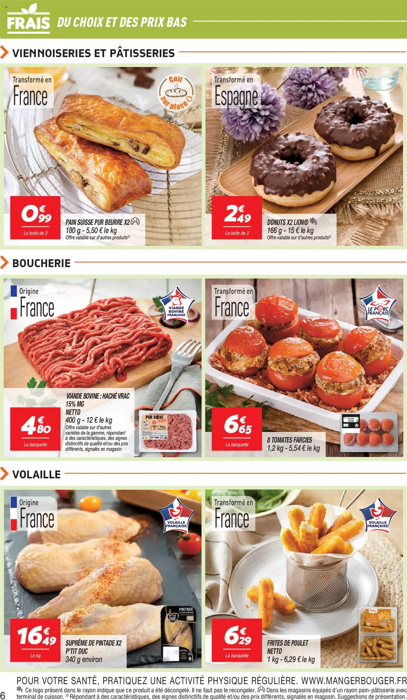 {H1} | Page: 6 | Produits: Tomates farcies, Frites, Pintade, Viande bovine
