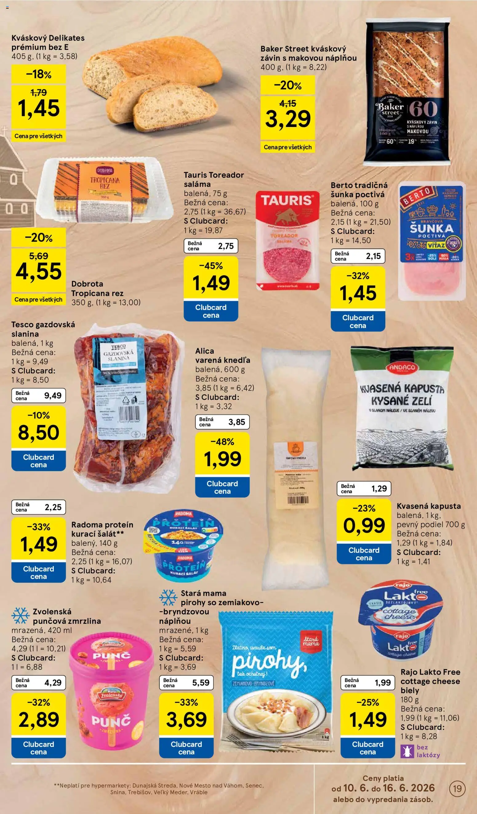 Nové Tesco akcie – leták je platný od 10.06.2026 | Strana: 19 | Produkty: Saláma, Závin, Zmrzlina, Šalát