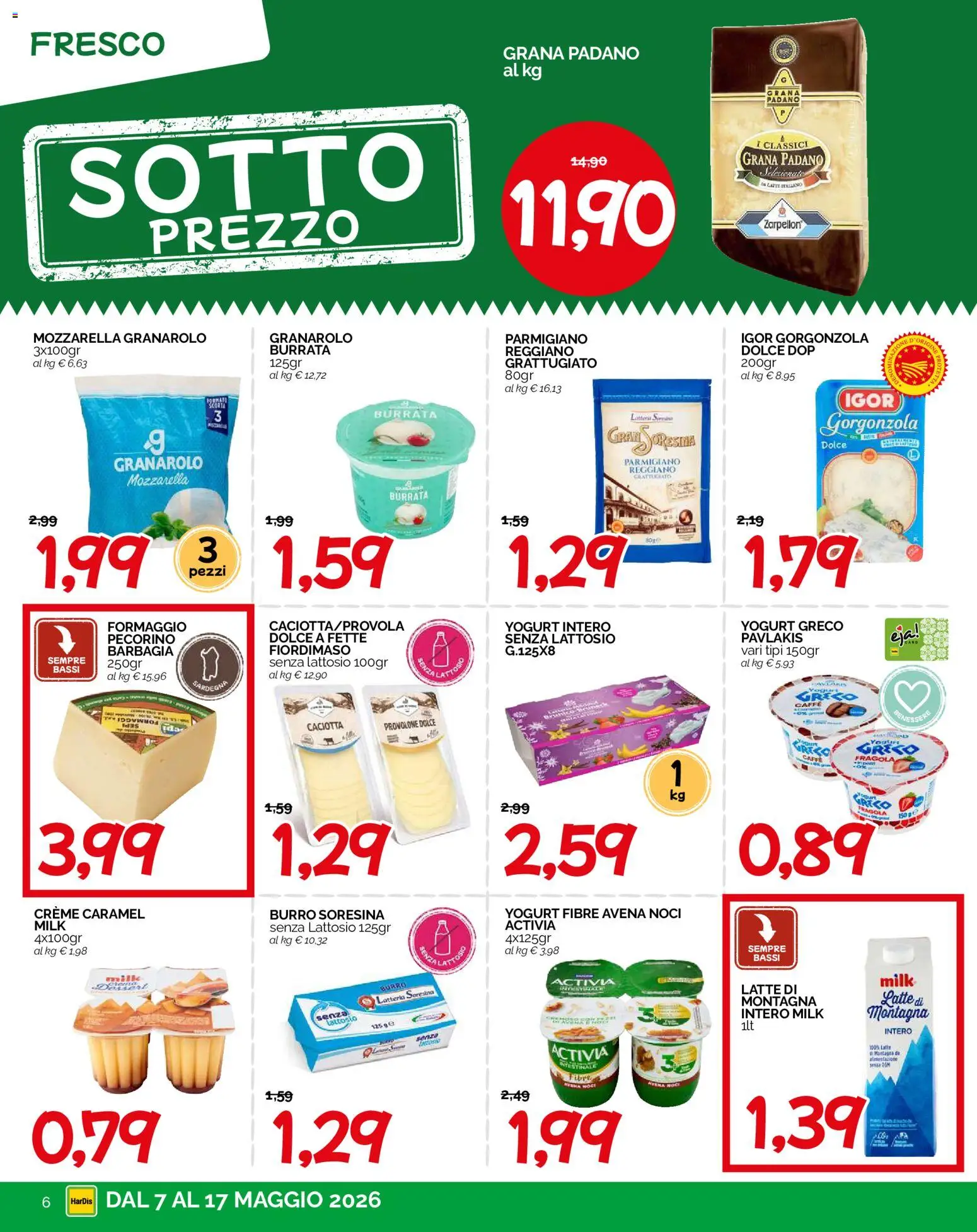Volantino HarDis del 07.05.2026 | Pagina: 6 | Prodotti: Yogurt greco, Caffè, Gorgonzola, Burrata
