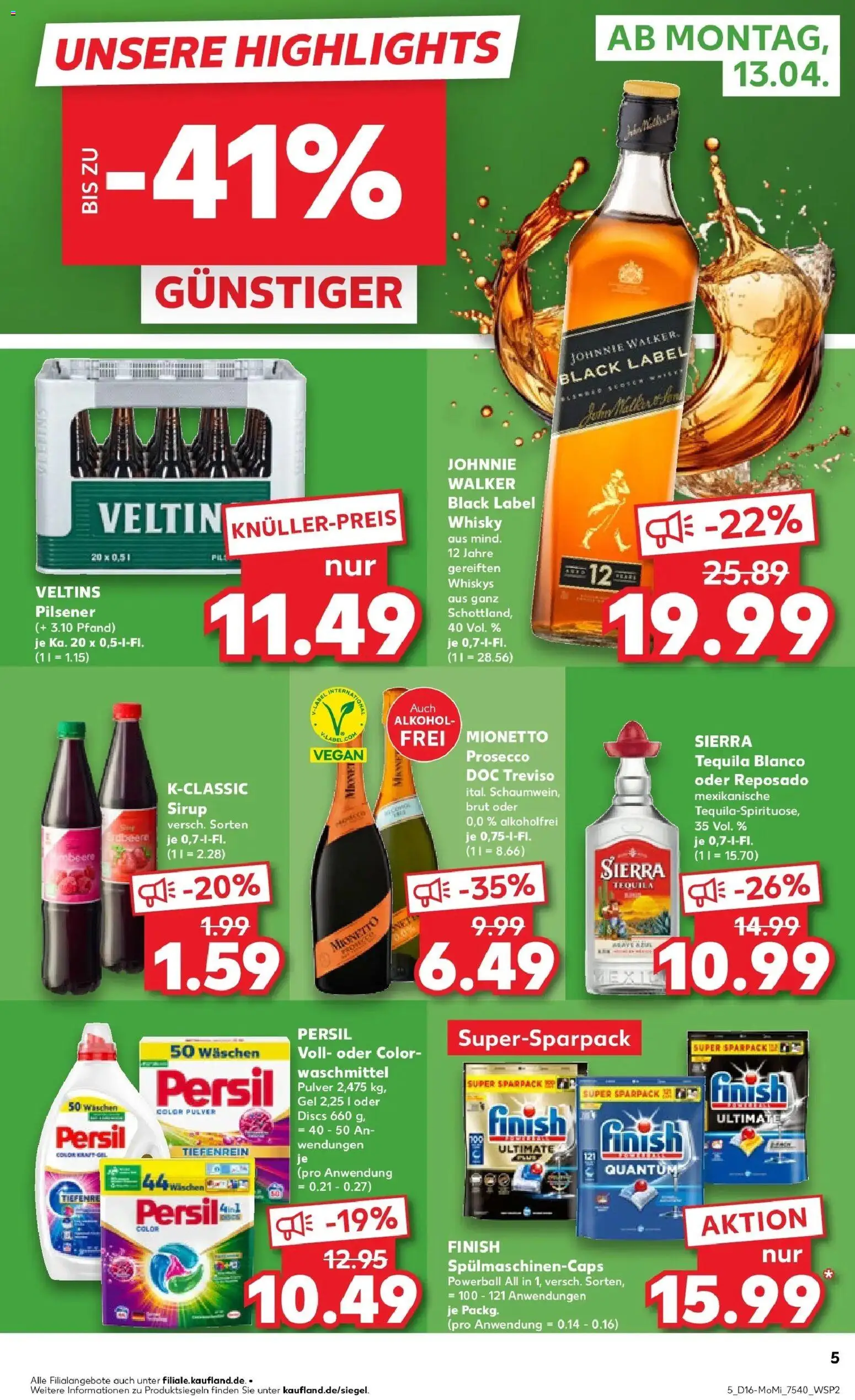 Kaufland Prospekt Freiberg	 – gültig ab 13.04.2026 | Seite: 5 | Produkte: Whisky, Tequila, Veltins, Persil