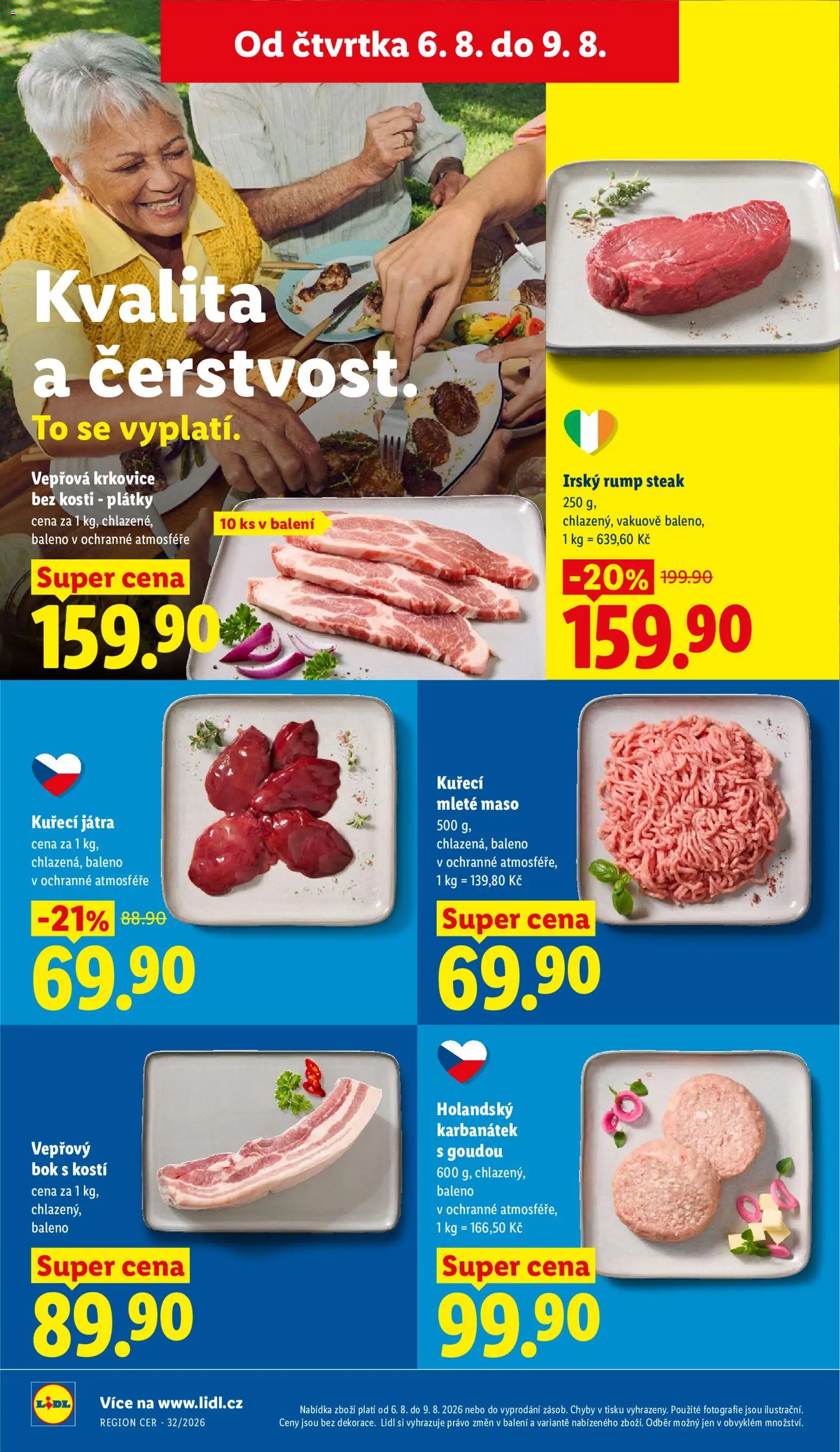 Lidl leták od 06.08.2026 | Strana: 16 | Produkty: Kuřecí mleté maso, Kuřecí Játra, Krkovice bez kosti, Vepřová krkovice