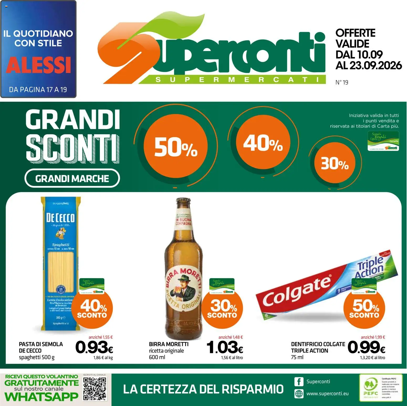 Volantino Superconti del 10/09/2026 | Pagina: 1 | Prodotti: De Cecco, Pasta, Birra Moretti, Semola