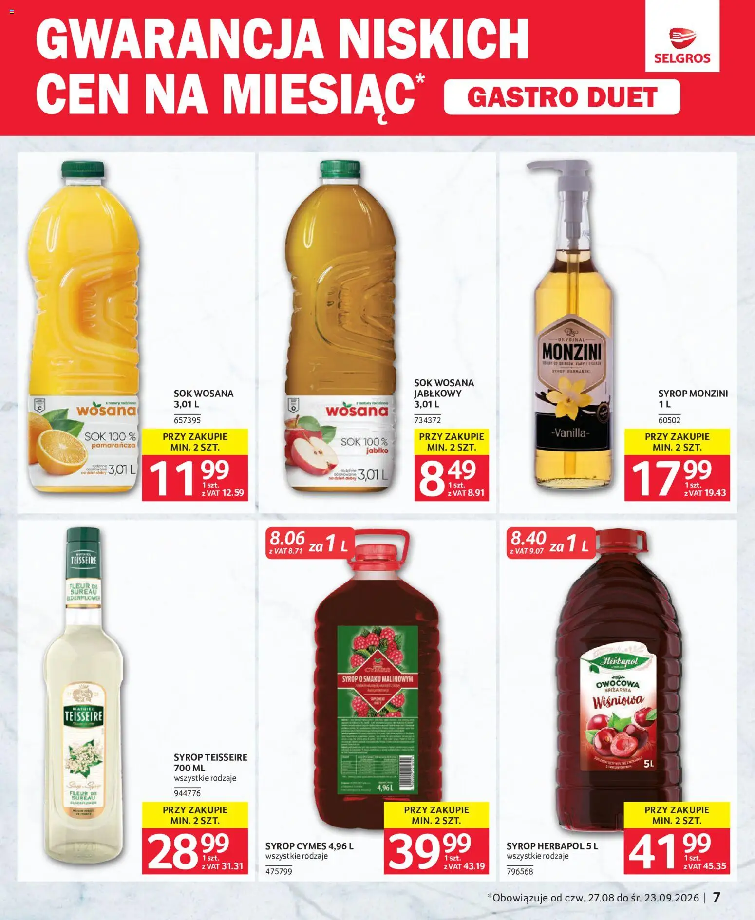Selgros cash&carry gazetka - Duet od 27.08.2026 | Strona: 7 | Produkty: Syrop, Sok