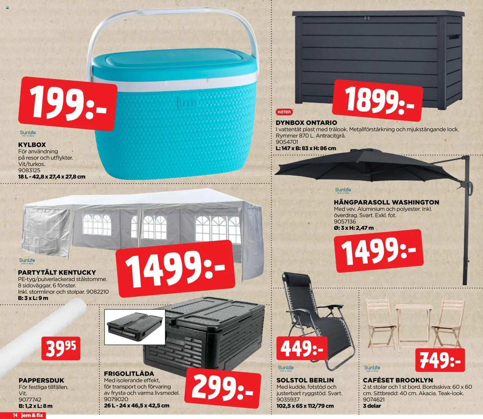 Jem & Fix reklamblad aktuell från 01.06.2026 | Sida: 14 | Produkter: Solstol, Kylbox