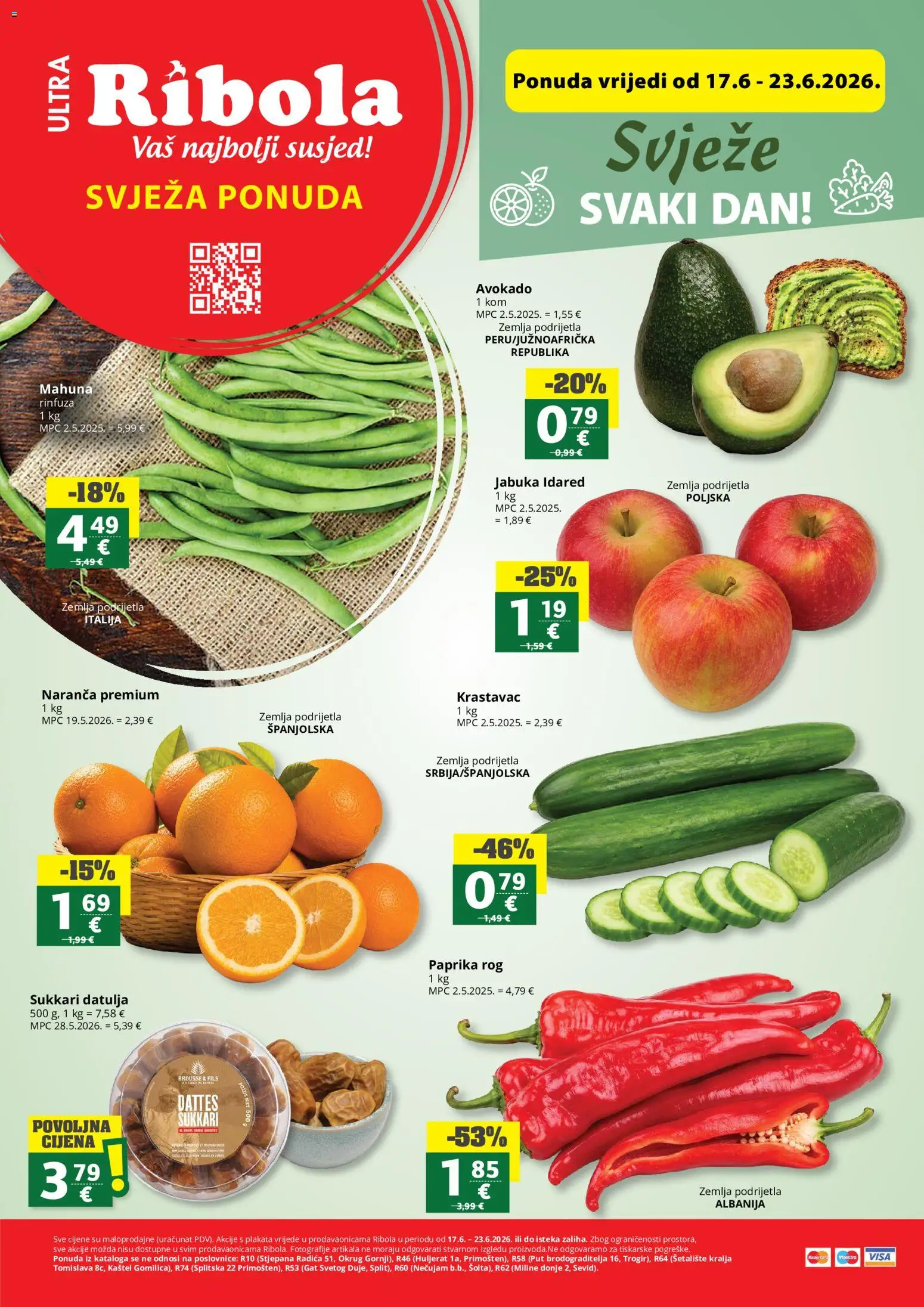 Ribola katalog | vrijedi od 17.06.2026 | Stranica: 1 | Proizvodi: Krastavac, Avokado, Datulja, Jabuka