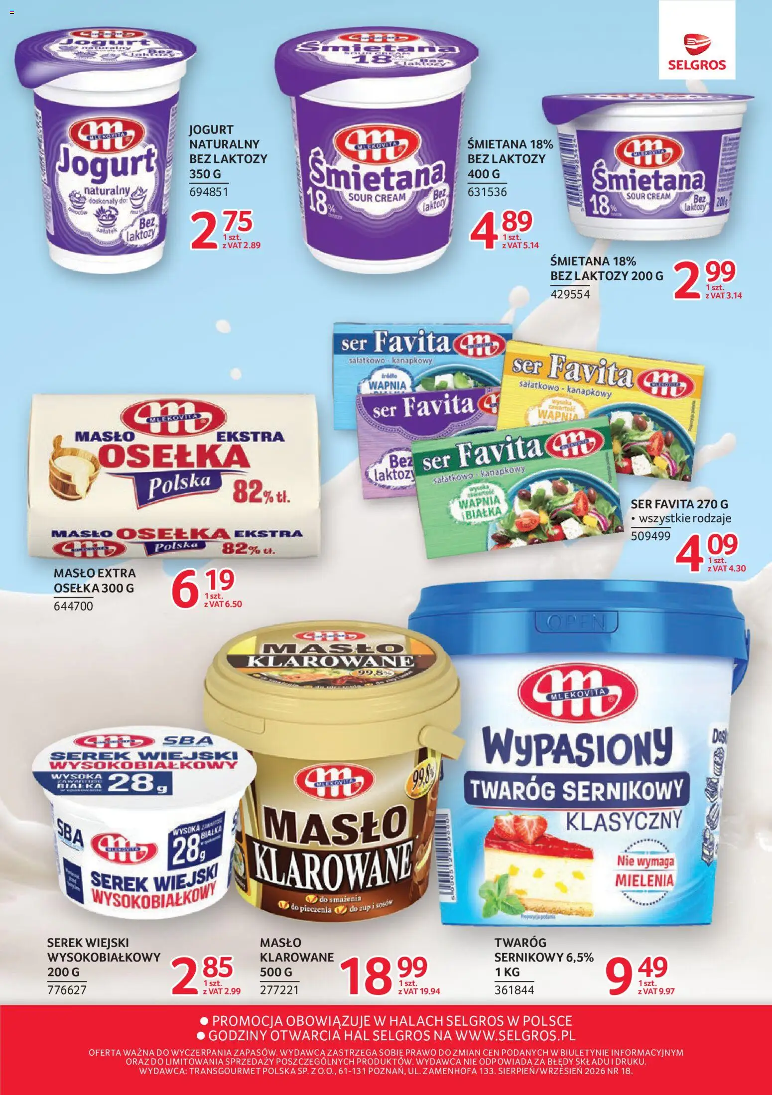 Selgros cash&carry gazetka - Markowe produkty od 27.08.2026 | Strona: 3 | Produkty: Osełka, Masło klarowane, Masło extra, Serek wiejski