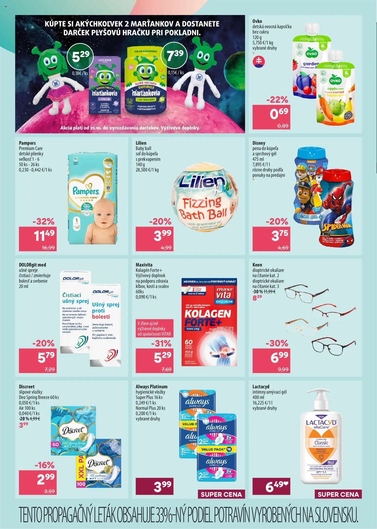 Nové 101 drogerie akcie – leták je platný od 21.10.2026 | Strana: 4 | Produkty: Pampers Premium Care, Kolagén, Soľ, Pena