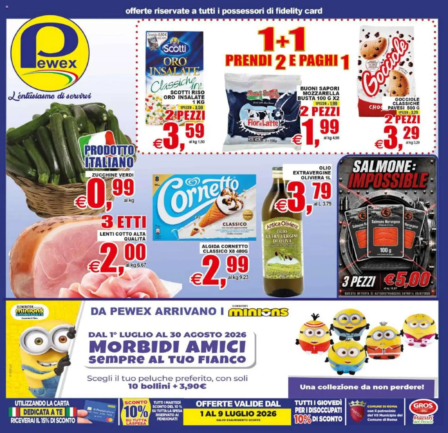 Volantino Pewex del 01/07/2026 | Pagina: 1 | Prodotti: Salmone, Riso, Cornetto, Zucchine