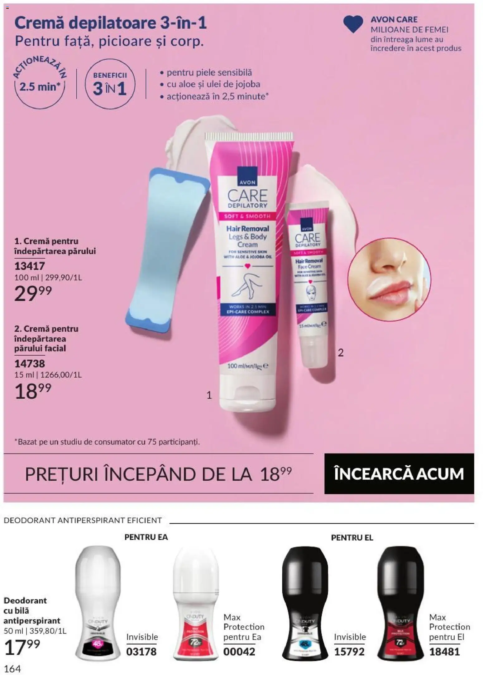 Noul catalog Avon – valabil de la 01.09.2026 | Pagină: 164 | Produse: Body, Deodorant, Antiperspirant, Cremă depilatoare