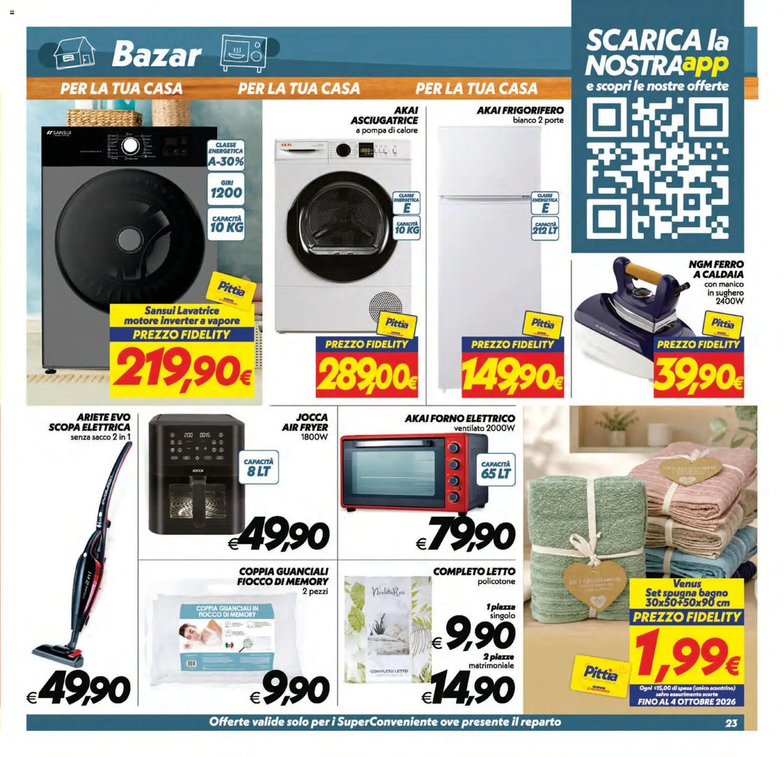 Volantino SuperConveniente del 01/09/2026 | Pagina: 23 | Prodotti: Letto matrimoniale, Scopa, Forno, Forno elettrico