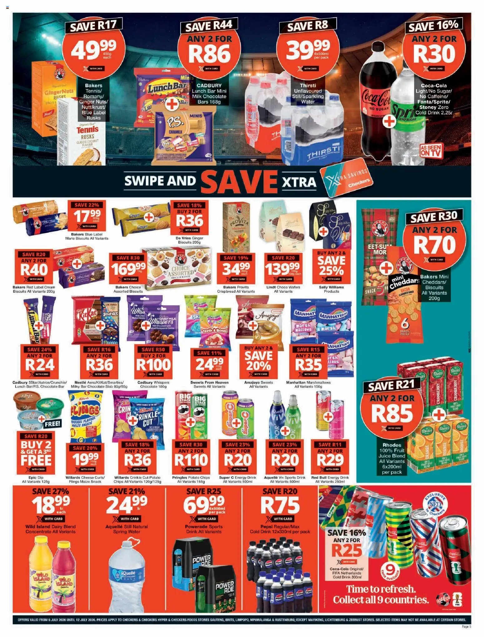 New Checkers catalogue – valid from 06/07/2026 | Page: 5 | Products: Cheese, Chocolate, Dairy blend, Bacon