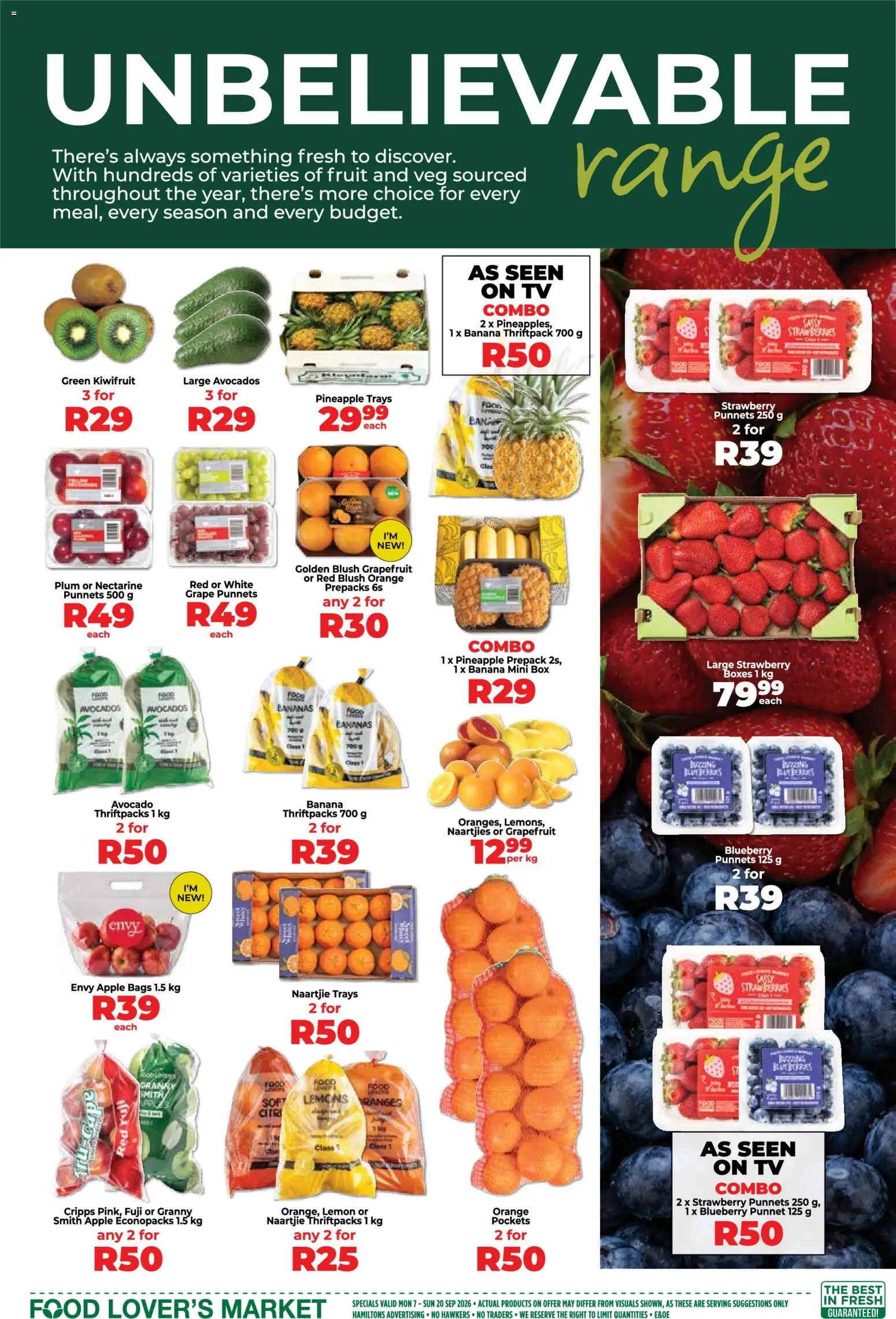 New Food Lover's Market catalogue – valid from 07/09/2026 | Page: 3 | Products: TV, Avocado, Pineapple, Fruit