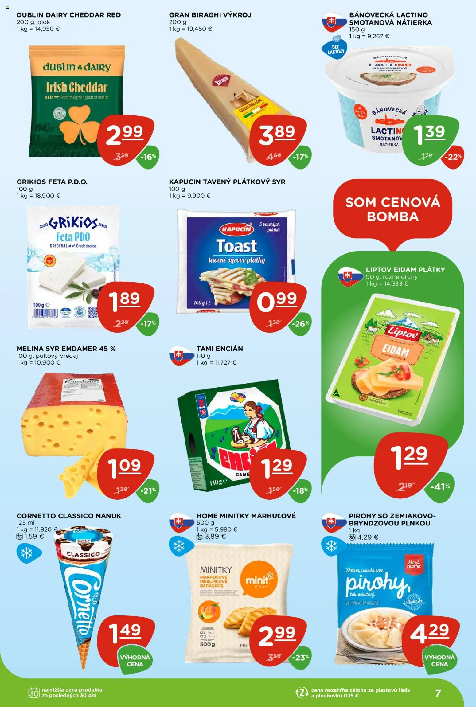 Nové Terno akcie – leták je platný od 20.08.2026 | Strana: 7 | Produkty: Plátkový syr, Cheddar, Eidam, Feta