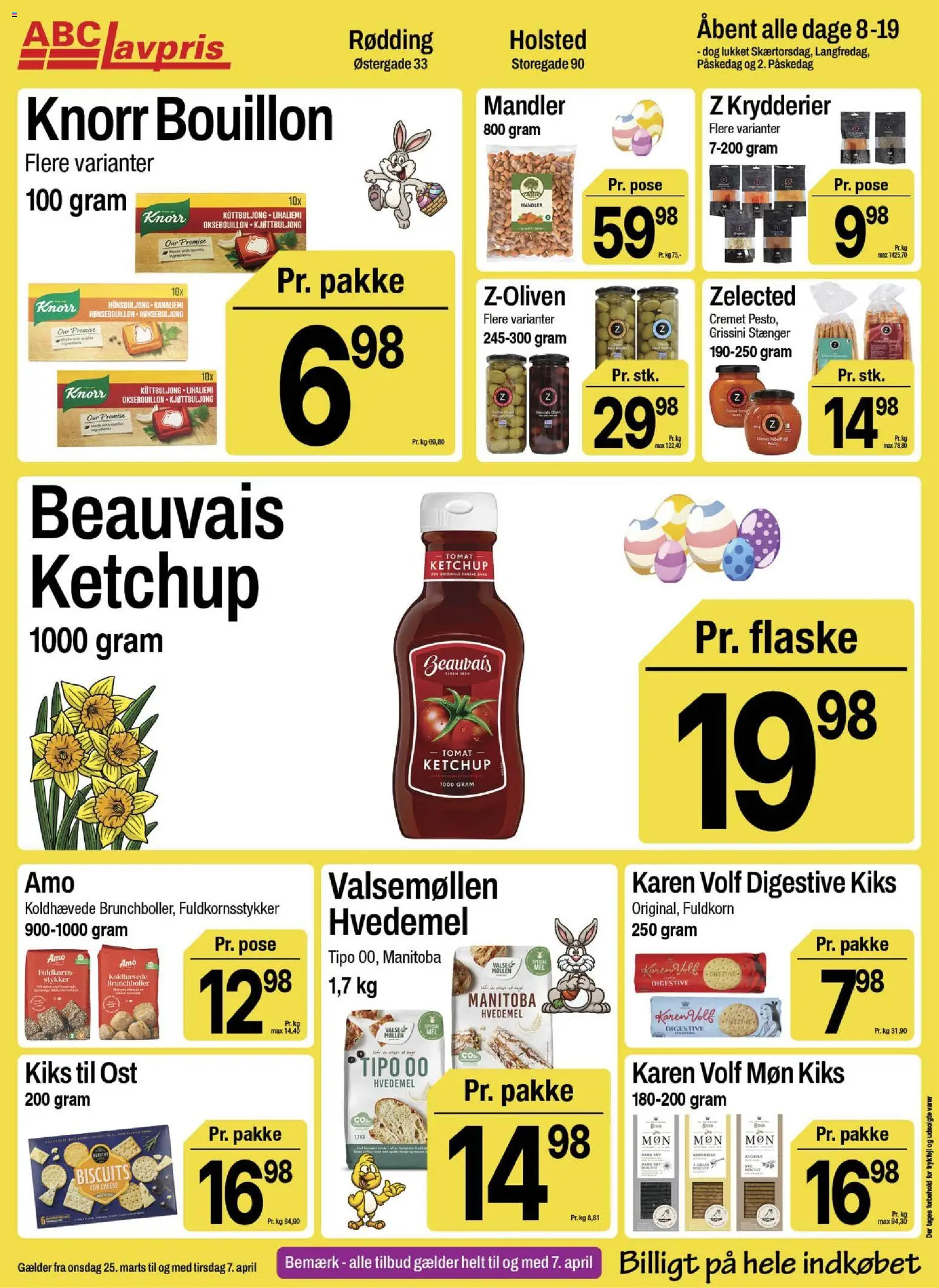 Abc Lavpris tilbudsavis – gyldig fra 25.03.2026 | Side: 12 | Produkter: Bouillon, Ost, Hvedemel, Mandler