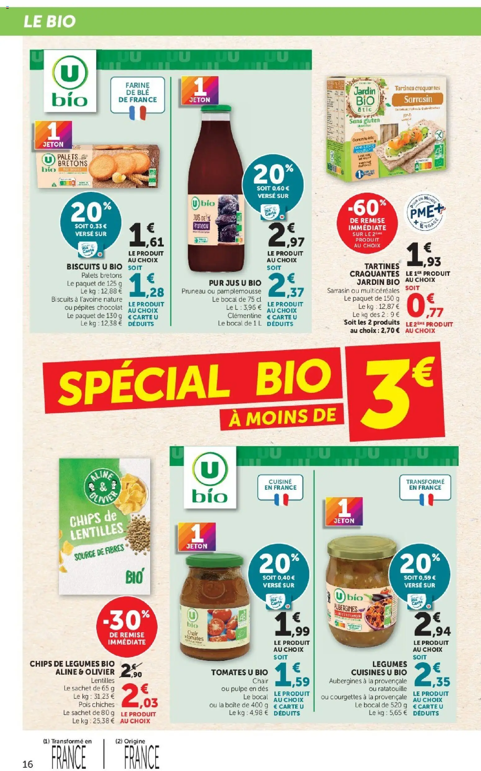 {H1} | Page: 16 | Produits: Légumes bio, Tartines, Olivier, Jus