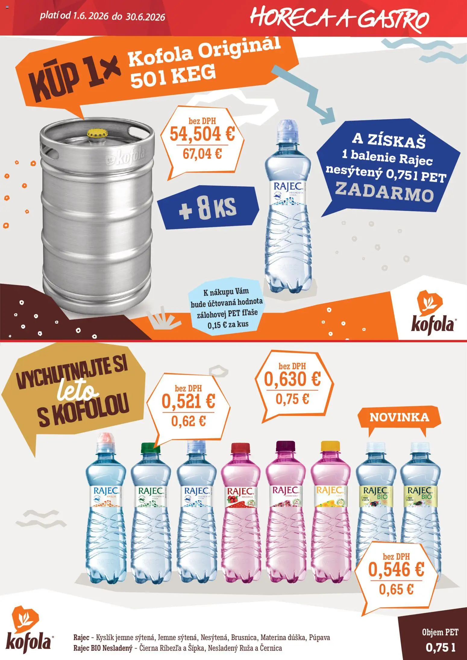 Nové CBA Verex akcie – leták je platný od 01.06.2026 | Strana: 4 | Produkty: Rajec, Kofola, Voda