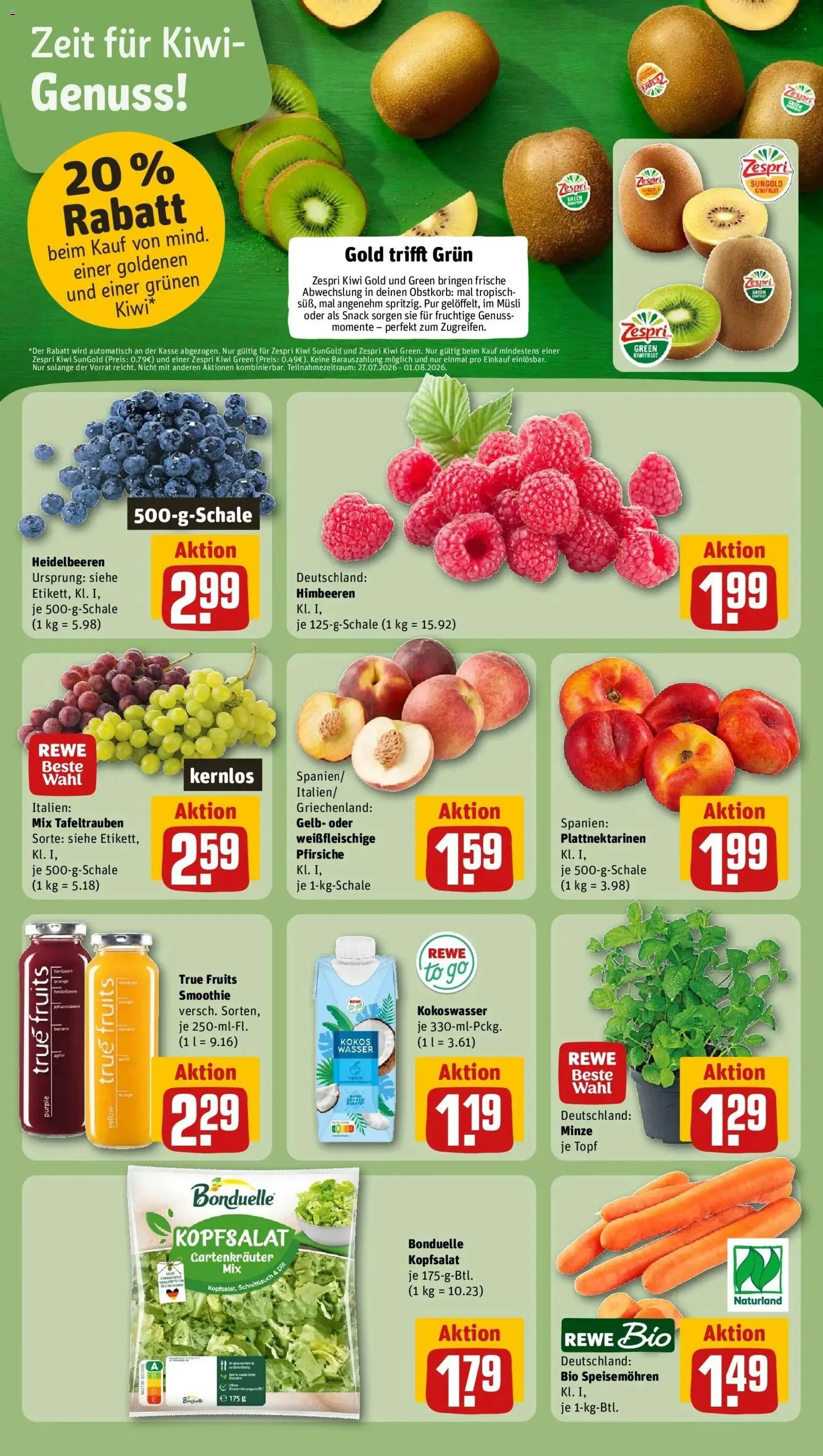 Rewe Prospekt St. Peter Ording – gültig ab 27.07.2026 | Seite: 6 | Produkte: Musli, Heidelbeeren, Wasser, Kiwi
