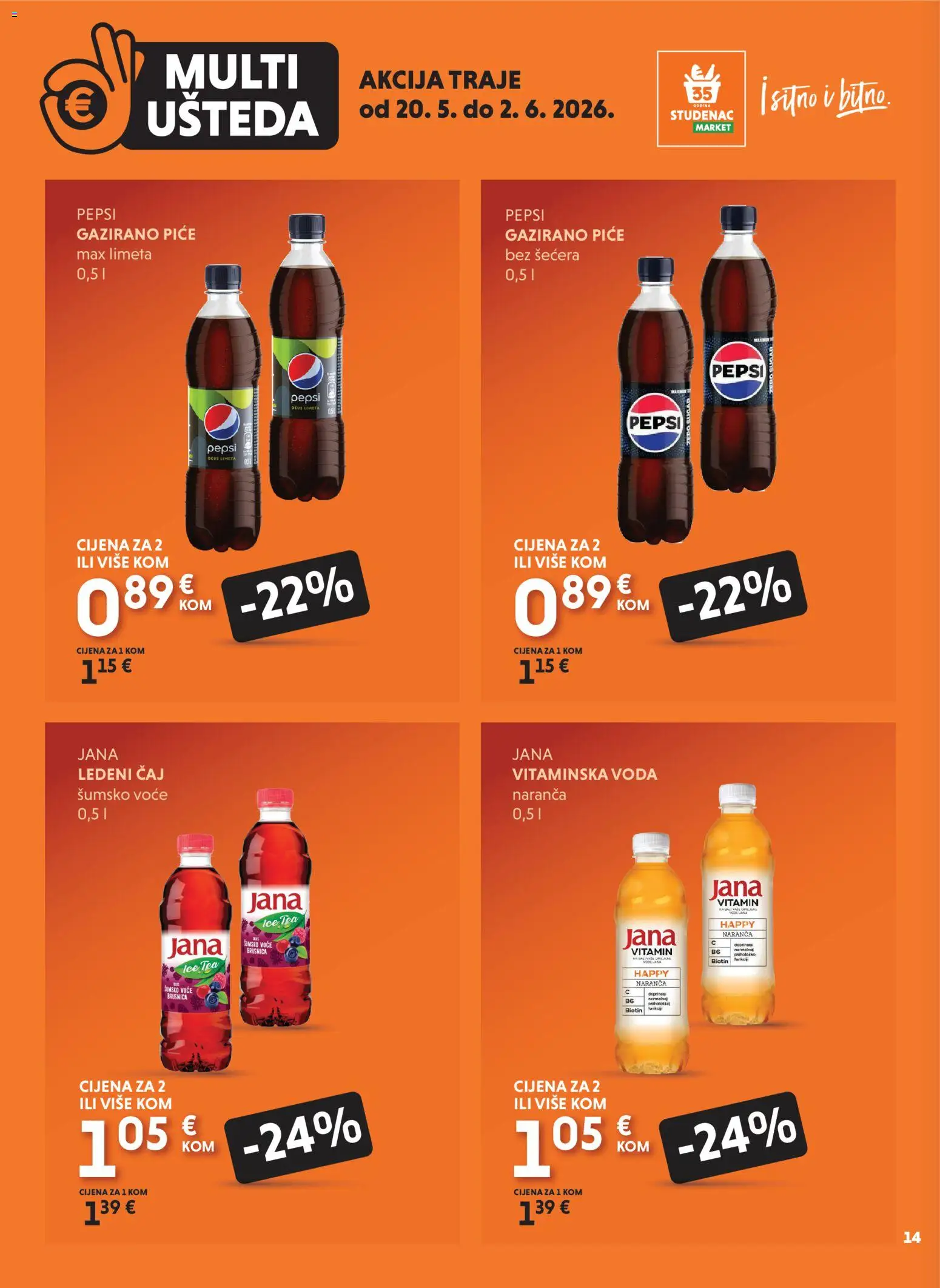 Studenac katalog | vrijedi od 20.05.2026 | Stranica: 14 | Proizvodi: Šumsko voće, Pepsi, Voda, Brusnica