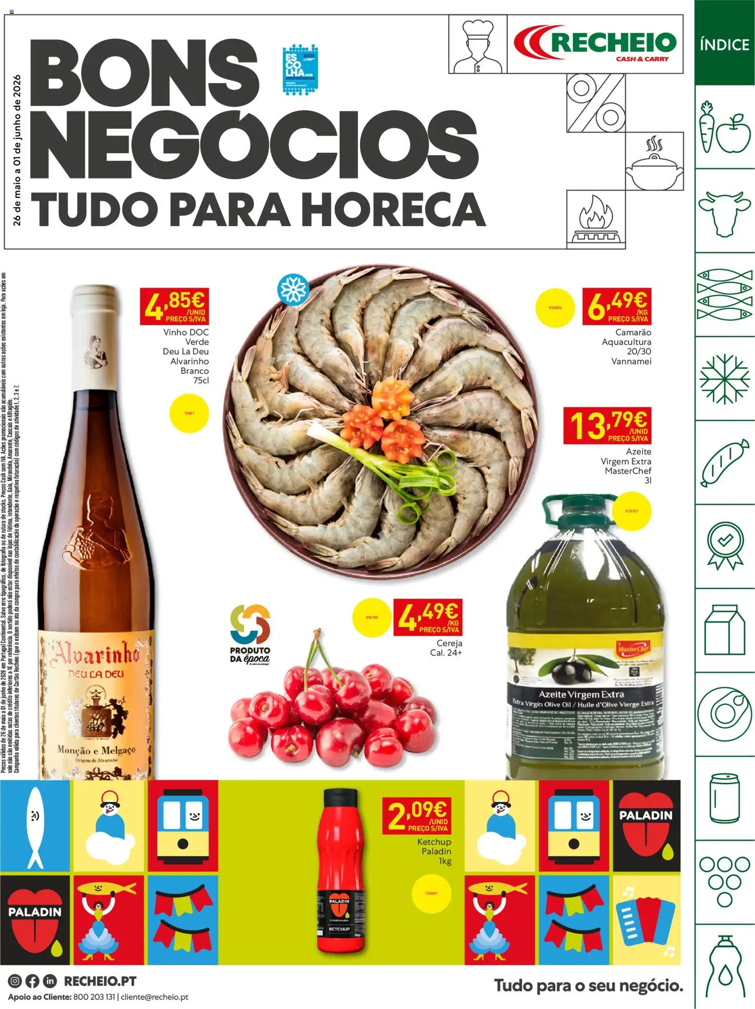 Recheio Horeca │ válido de 26.05.2026 | Página: 1 | Produtos: Azeite, Camarão, Vinho, Ketchup
