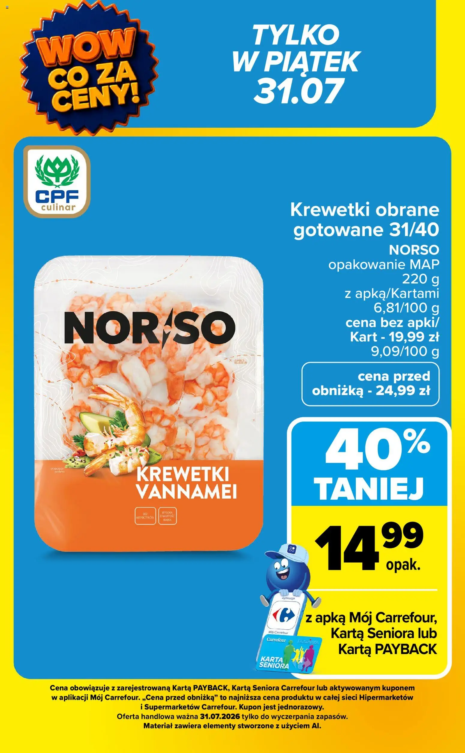 Carrefour gazetka - Wow co za ceny od 27.07.2026 | Strona: 16 | Produkty: Krewetki obrane, Karta, Krewetki