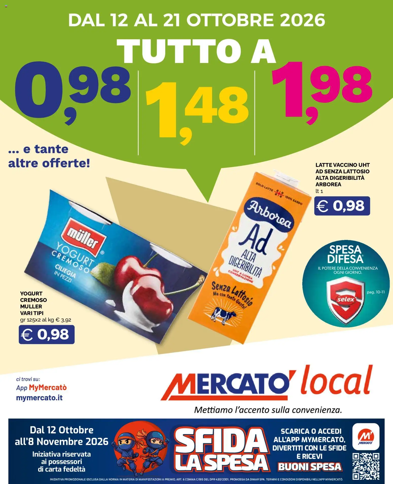 Volantino Mercatò del 12/10/2026 | Pagina: 1 | Prodotti: Yogurt, Latte, Yogurt cremoso, Senza lattosio
