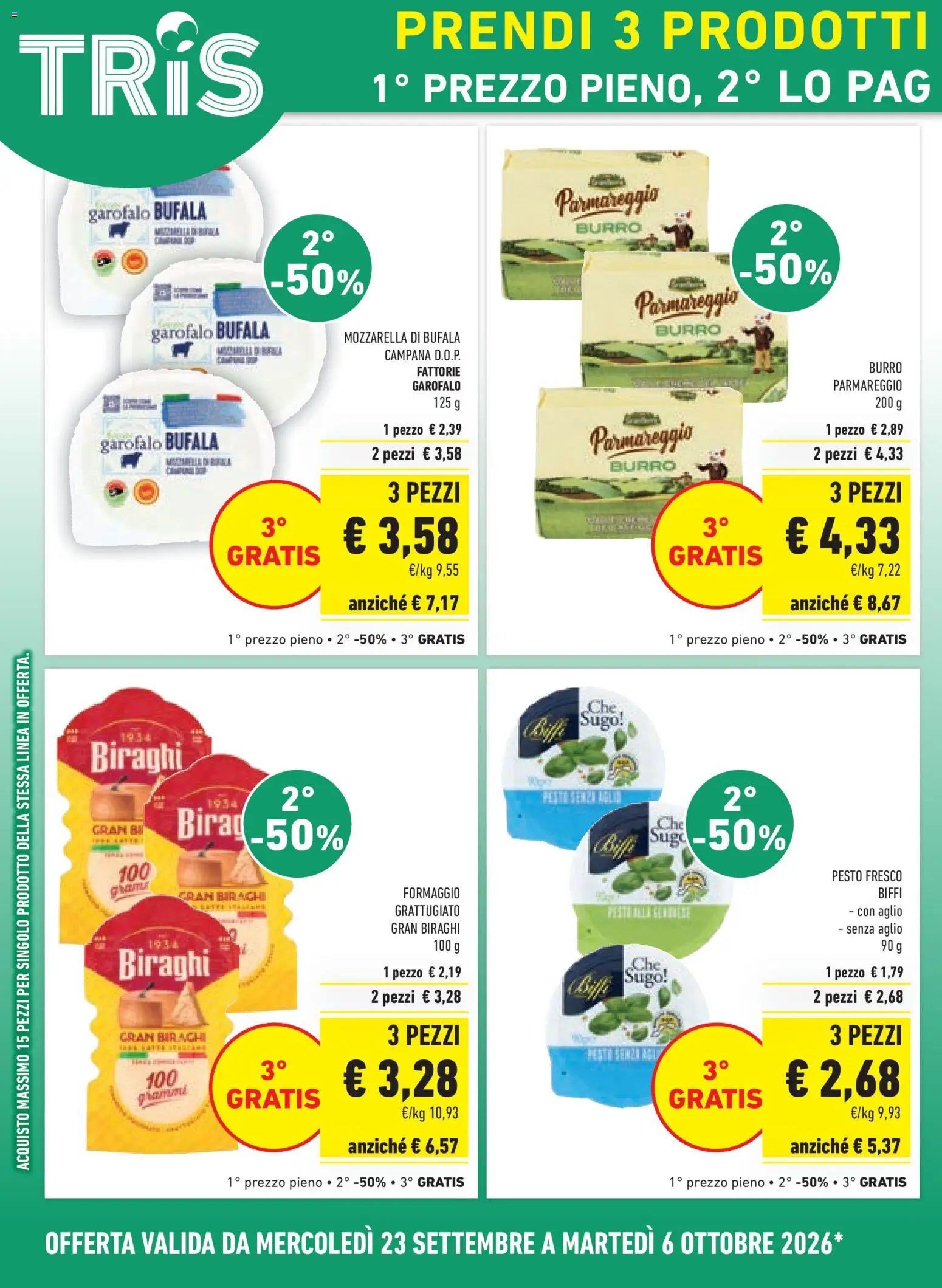 Volantino Conad del 23/09/2026 | Pagina: 6 | Prodotti: Formaggio grattugiato, Garofalo, Aglio, Burro