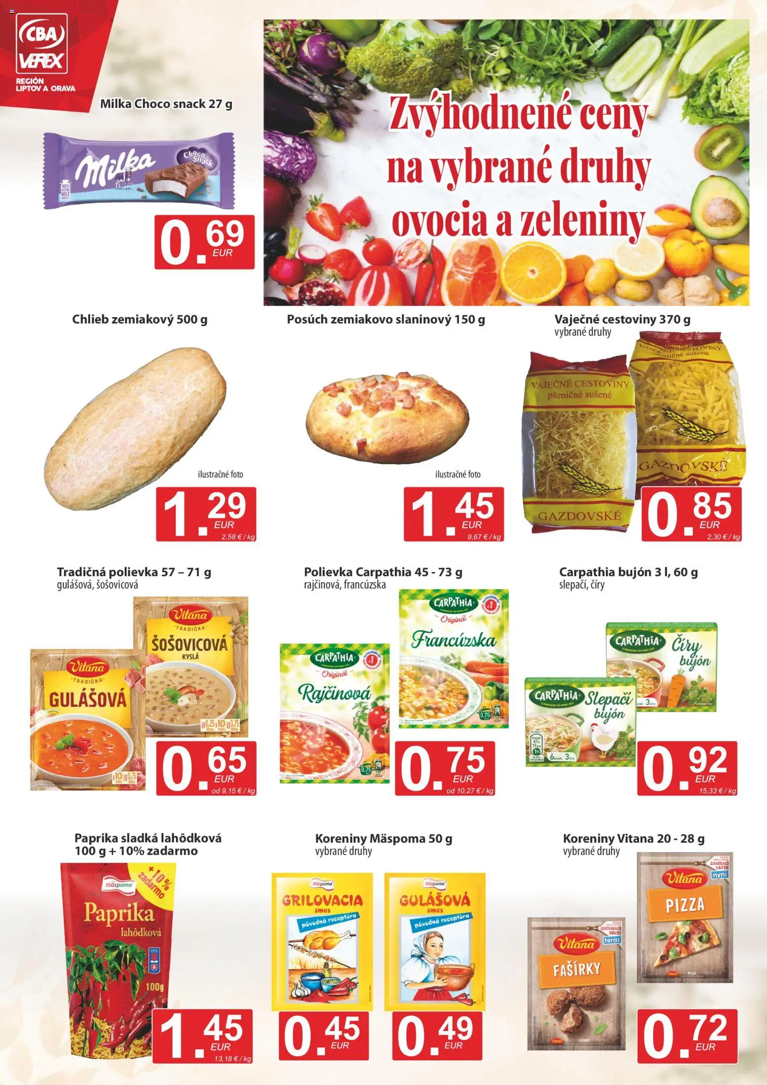 Nové CBA Verex akcie – leták je platný od 20.08.2026 | Strana: 6 | Produkty: Chlieb, Pizza, Fašírky, Milka