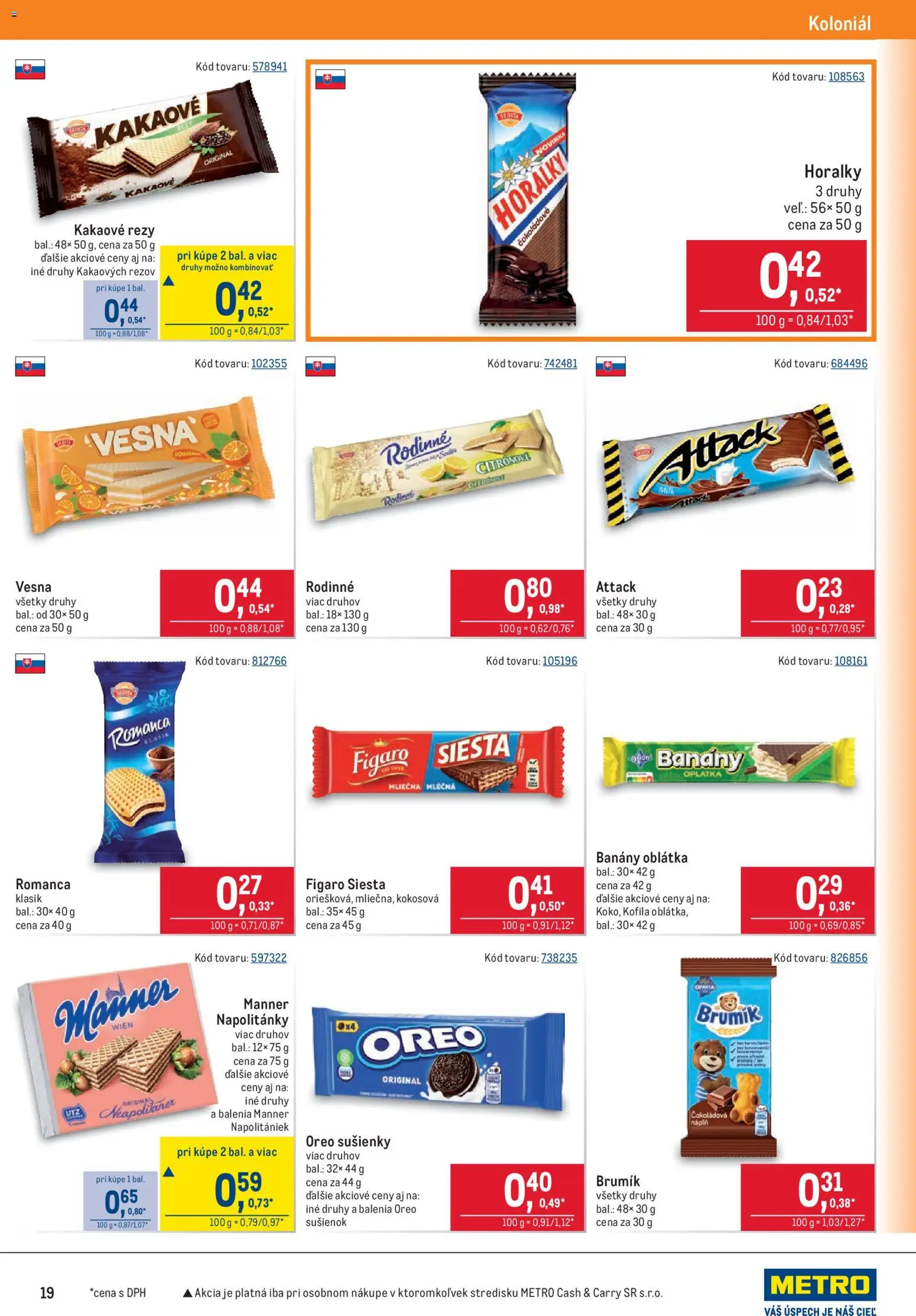 Nové Metro akcie – leták je platný od 09.09.2026 | Strana: 19 | Produkty: Banány, Sušienky, Oreo, Horálky