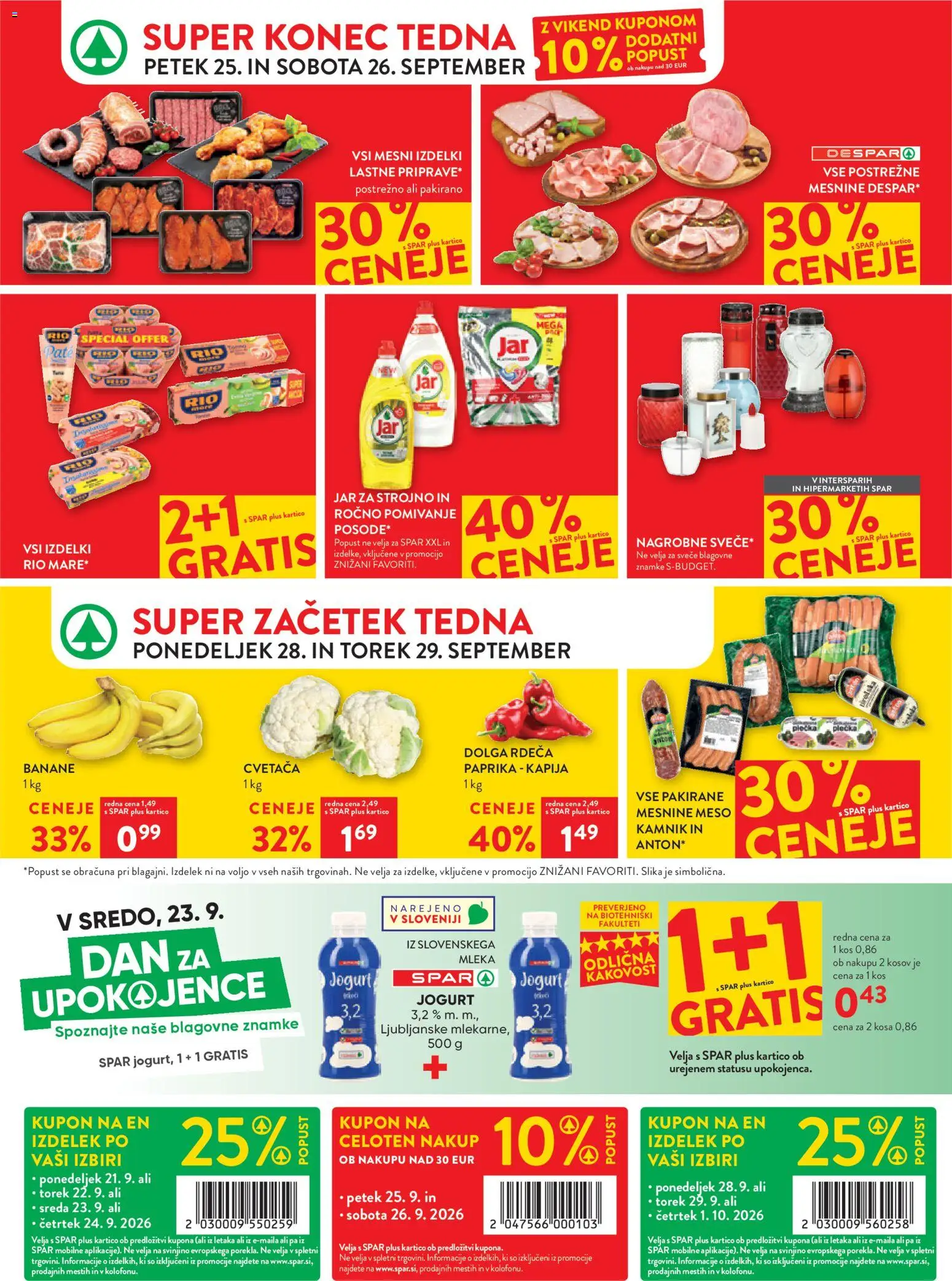 Novi Spar katalog ponudbe – veljaven od 23.09.2026 | Stran: 36 | Izdelki: Nagrobne sveče, Cvetača, Jogurt, Banane
