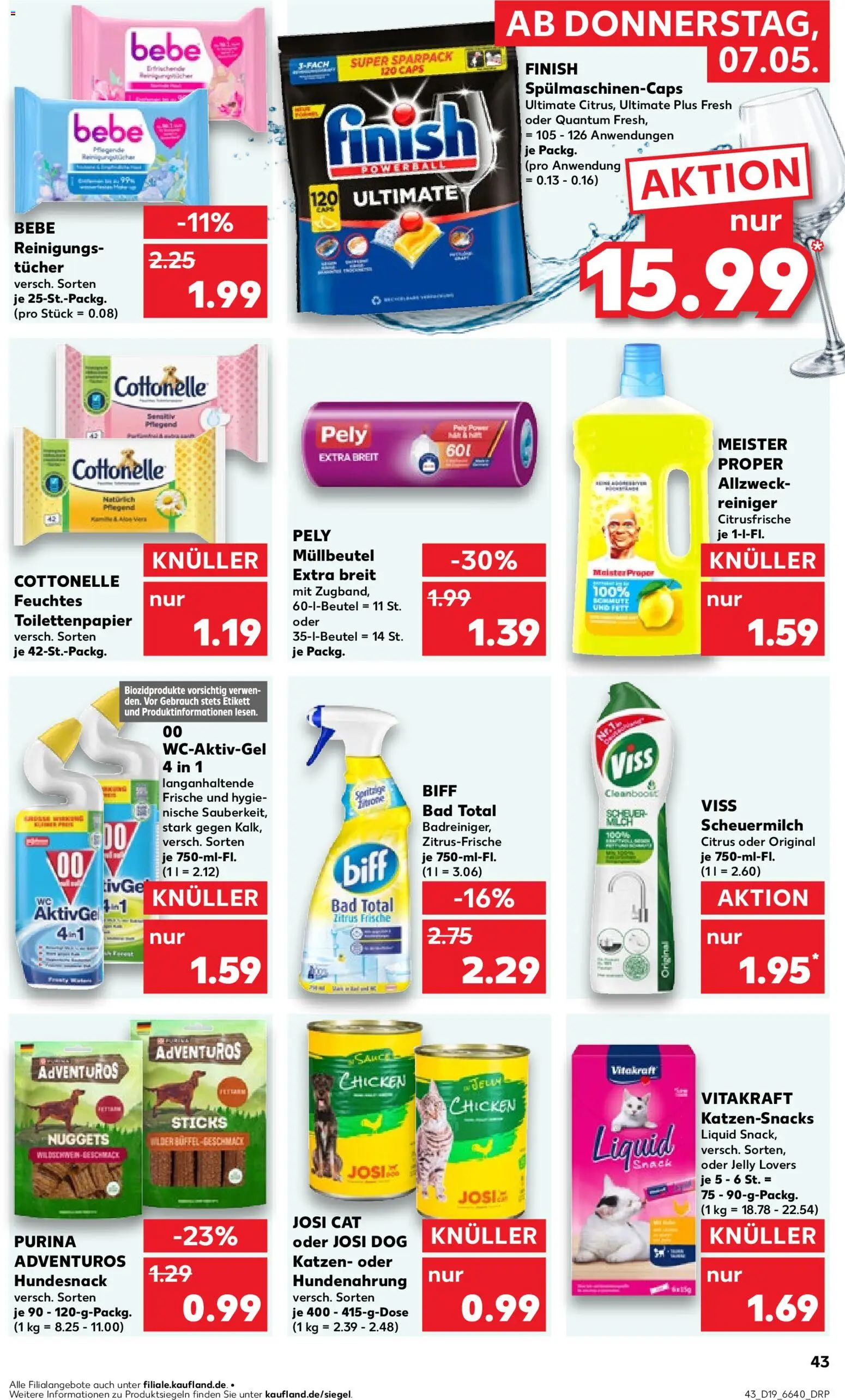 Kaufland Prospekt Stuttgart	 – gültig ab 07.05.2026 | Seite: 43 | Produkte: Milch, Finish, Reinigungstücher, Feuchtes Toilettenpapier