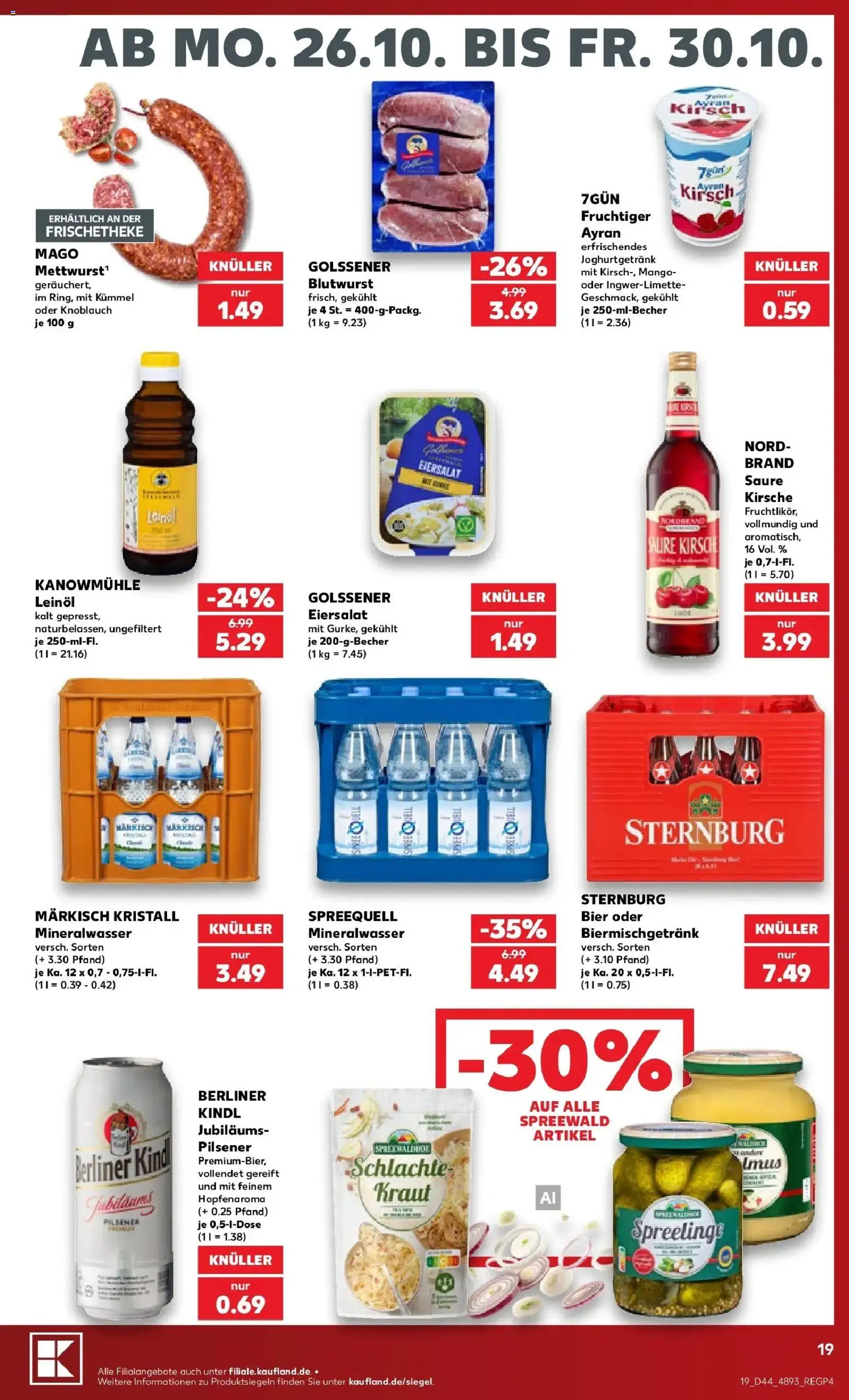 Prospekt Kaufland ab 26.10.2026 » Angebote Online zum Blättern | Seite: 19 | Produkte: Berliner, Leinöl, Mineralwasser, Kraut