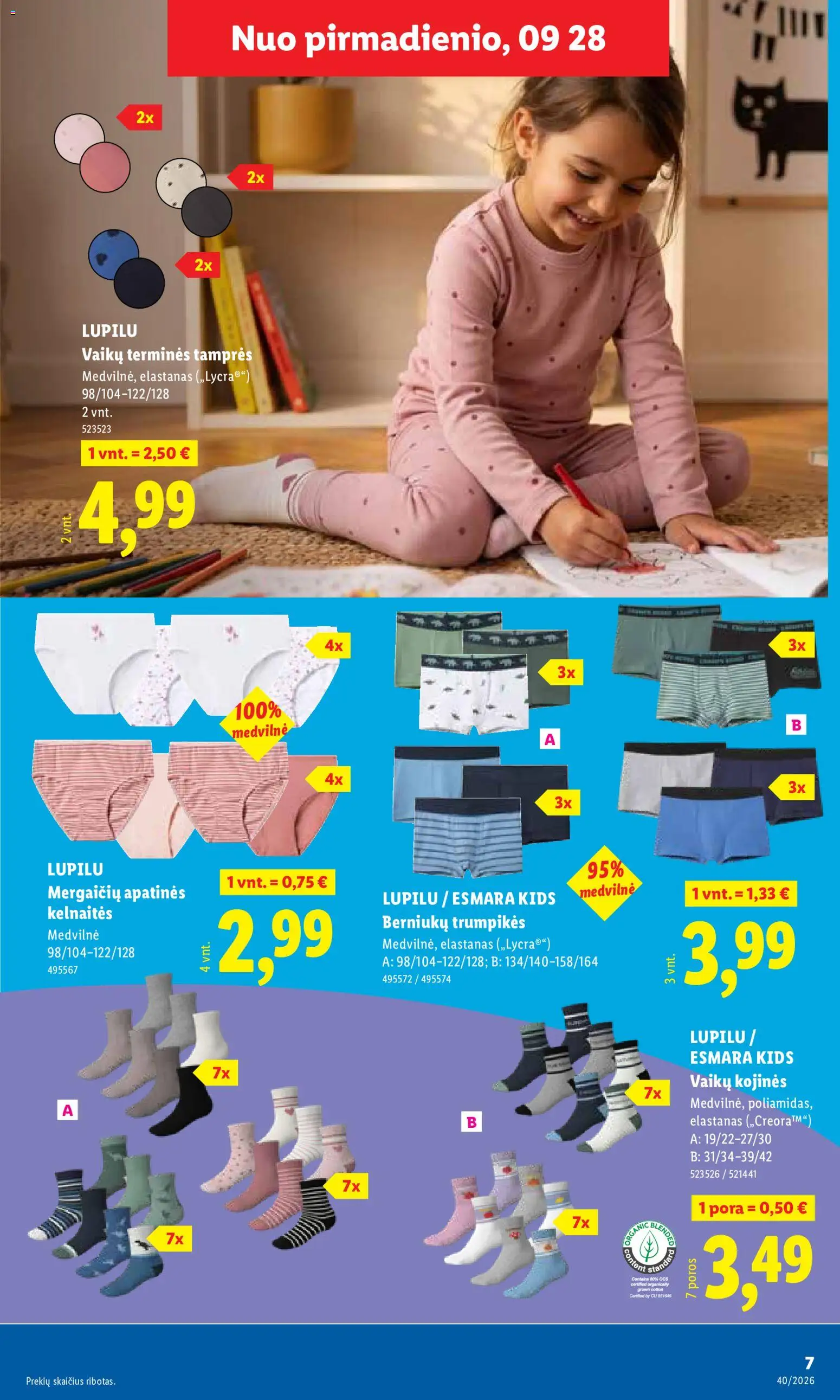 LIDL akcijos nuo 2026.09.28 | Puslapis: 7 | Prekių: Kelnaitės, Kojinės, Tamprės, Trumpikės