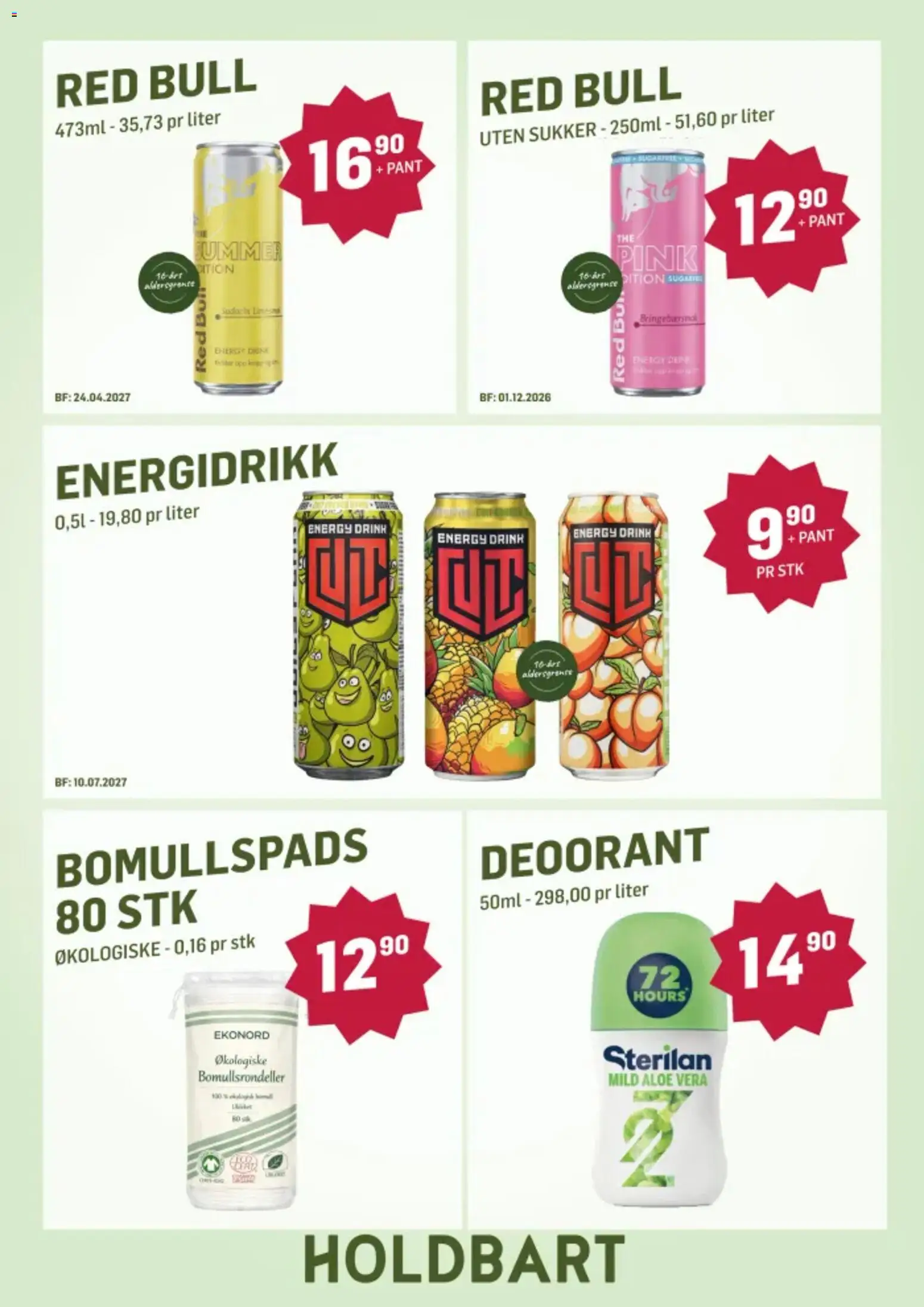 {H1} | Side: 9 | Produkter: Red bull, Bomullspads, Sukker, Aloe Vera