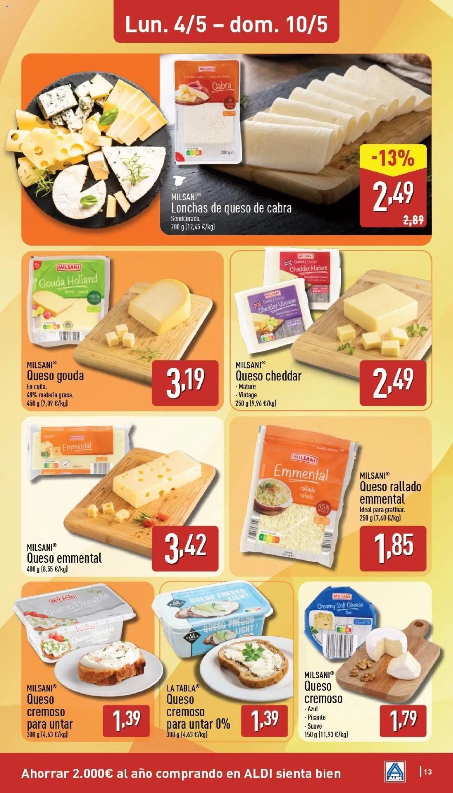 Aldi folleto Península │ válido desde el 04.05.2026 | Página: 13 | Productos: Queso, Queso rallado, Queso Gouda