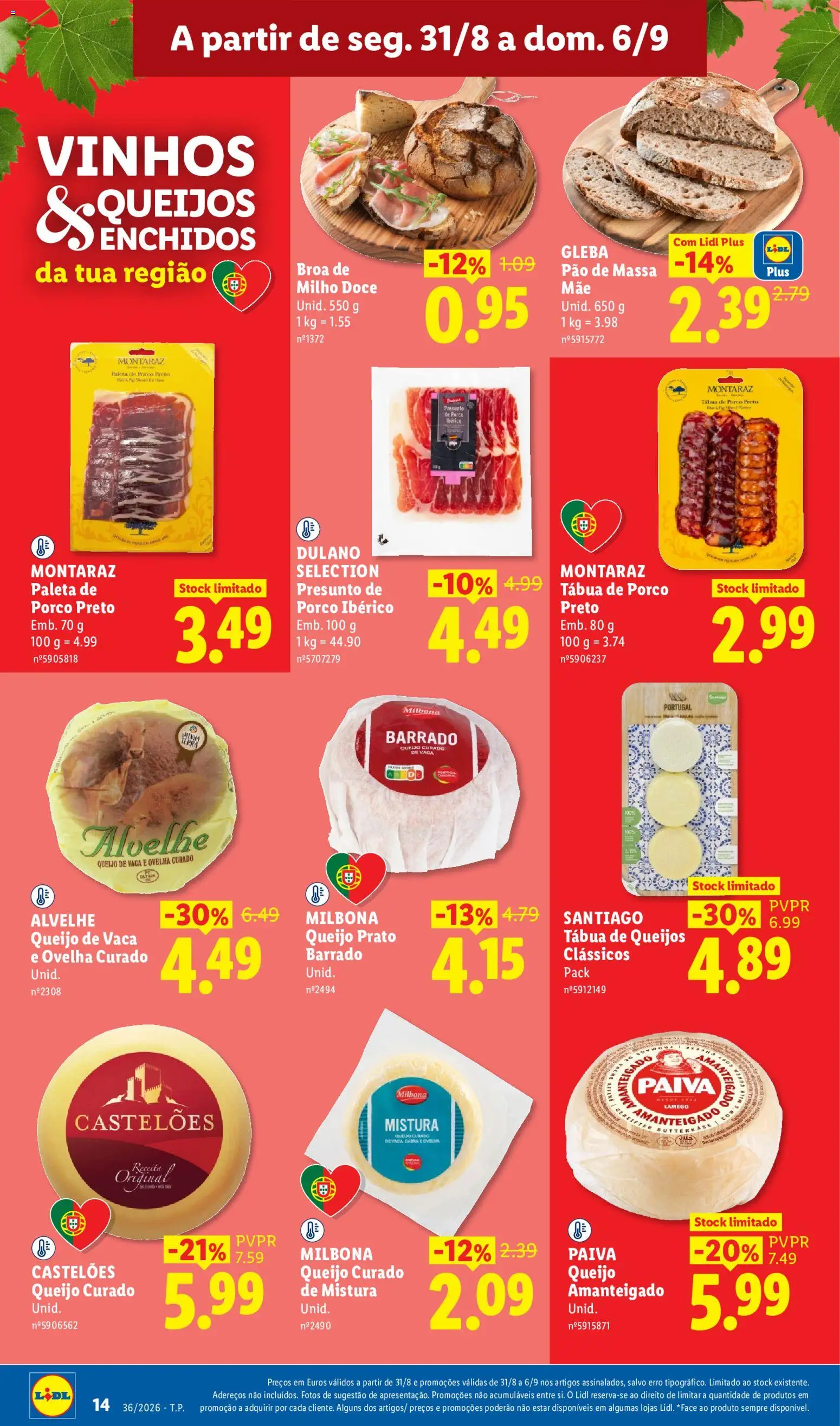 Lidl folheto │ válido de 31/08/2026 | Página: 14 | Produtos: Tábua, Queijo, Massa, Milho