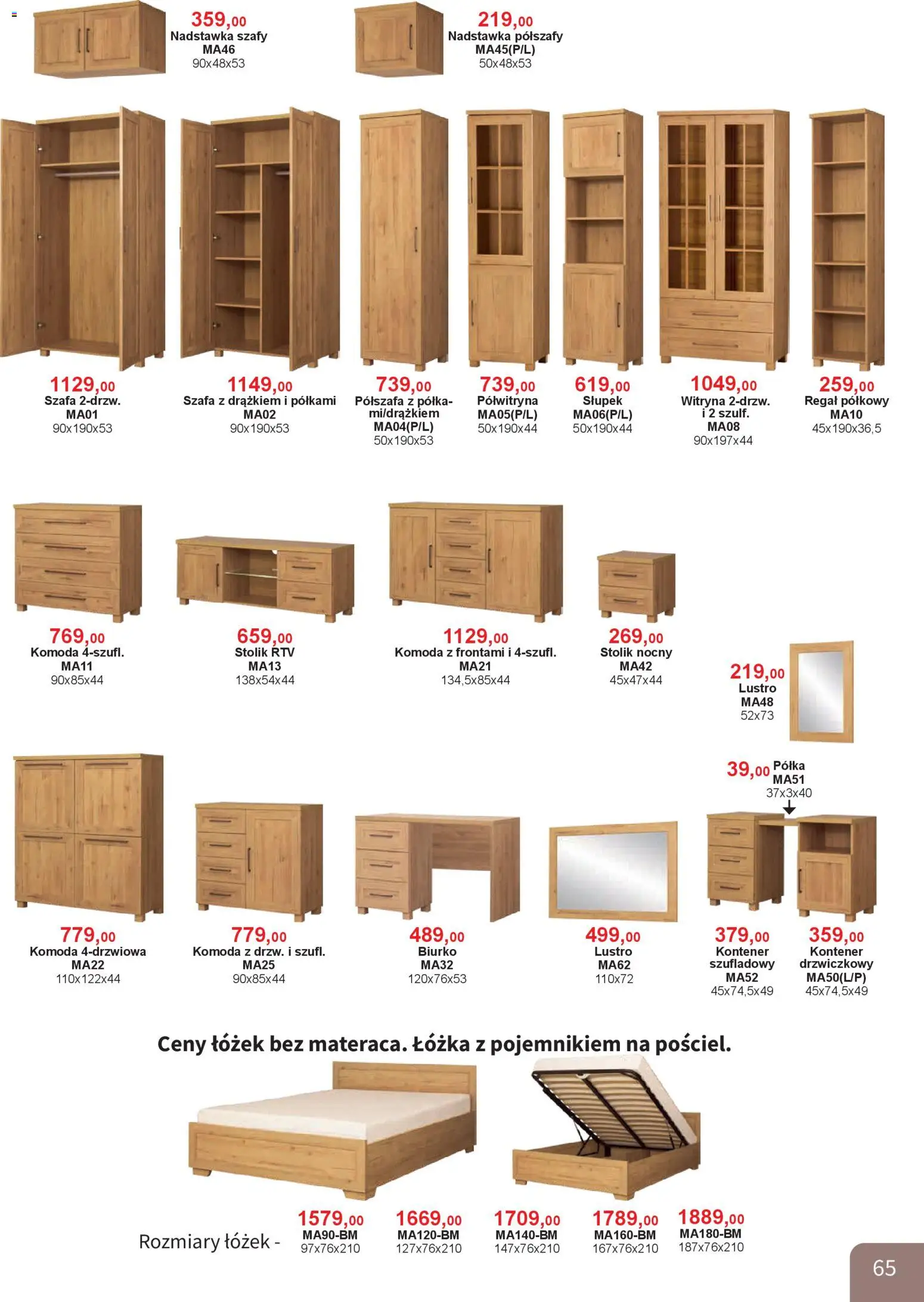 Bodzio Katalog od 01.04.2026 | Strona: 65 | Produkty: Komoda, Stolik nocny, Półka, Witryna