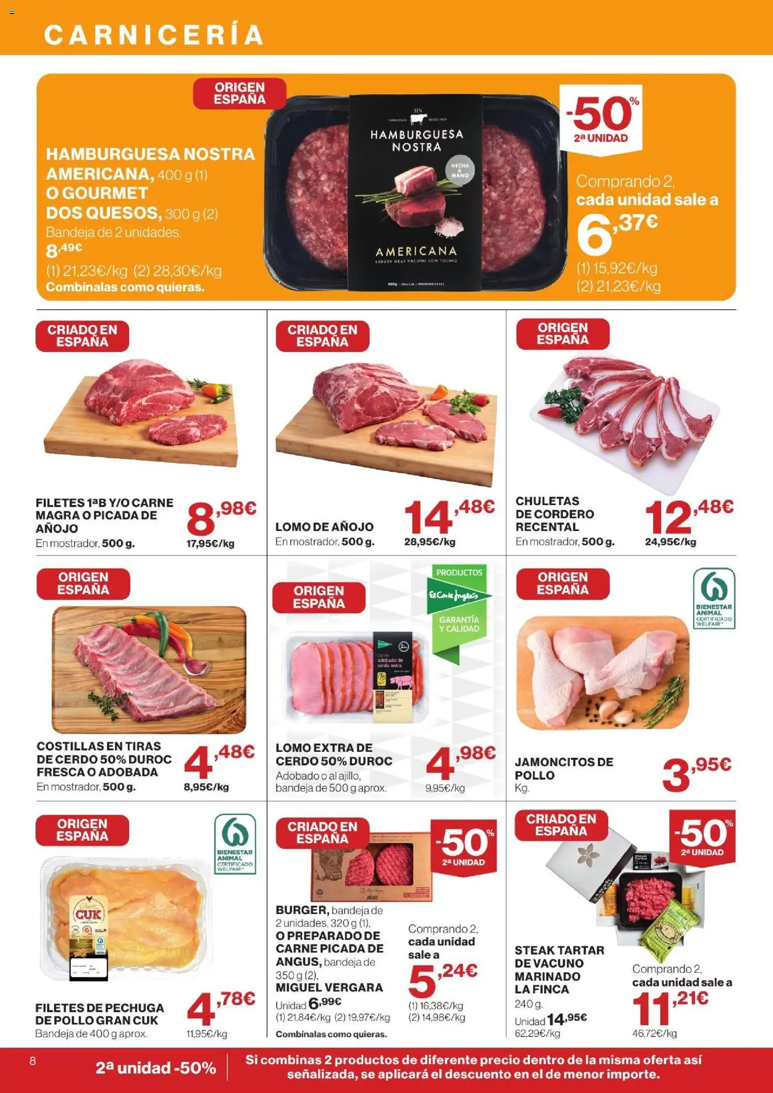 Hipercor catálogo │ válido desde el 10/09/2026 | Página: 8 | Productos: Filetes de pechuga, Carne picada, Chuletas de cordero, Lomo