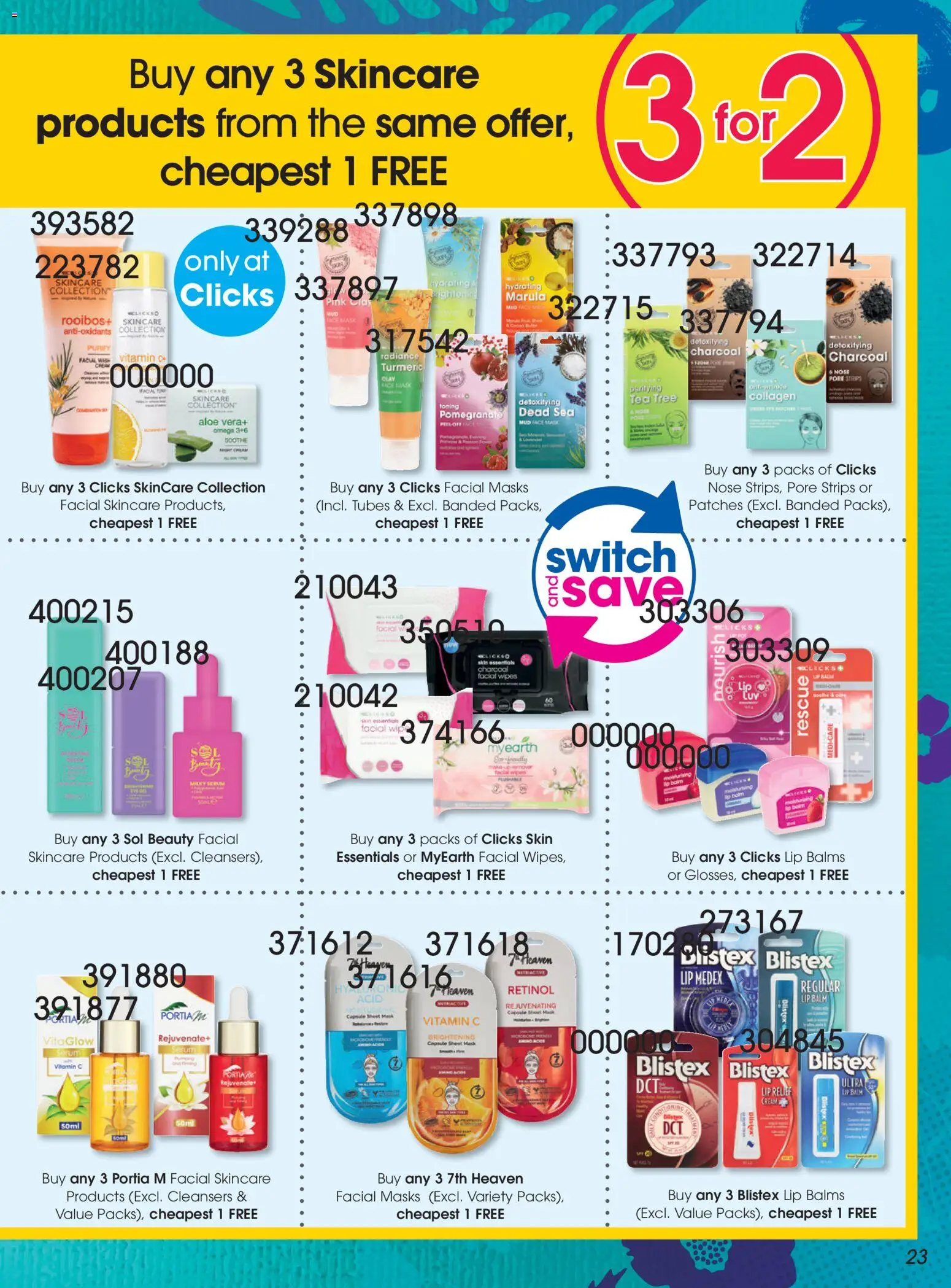 New Clicks catalogue – valid from 21.05.2026 | Page: 23 | Products: Agua con gas, Tea, Mask, Lip balm
