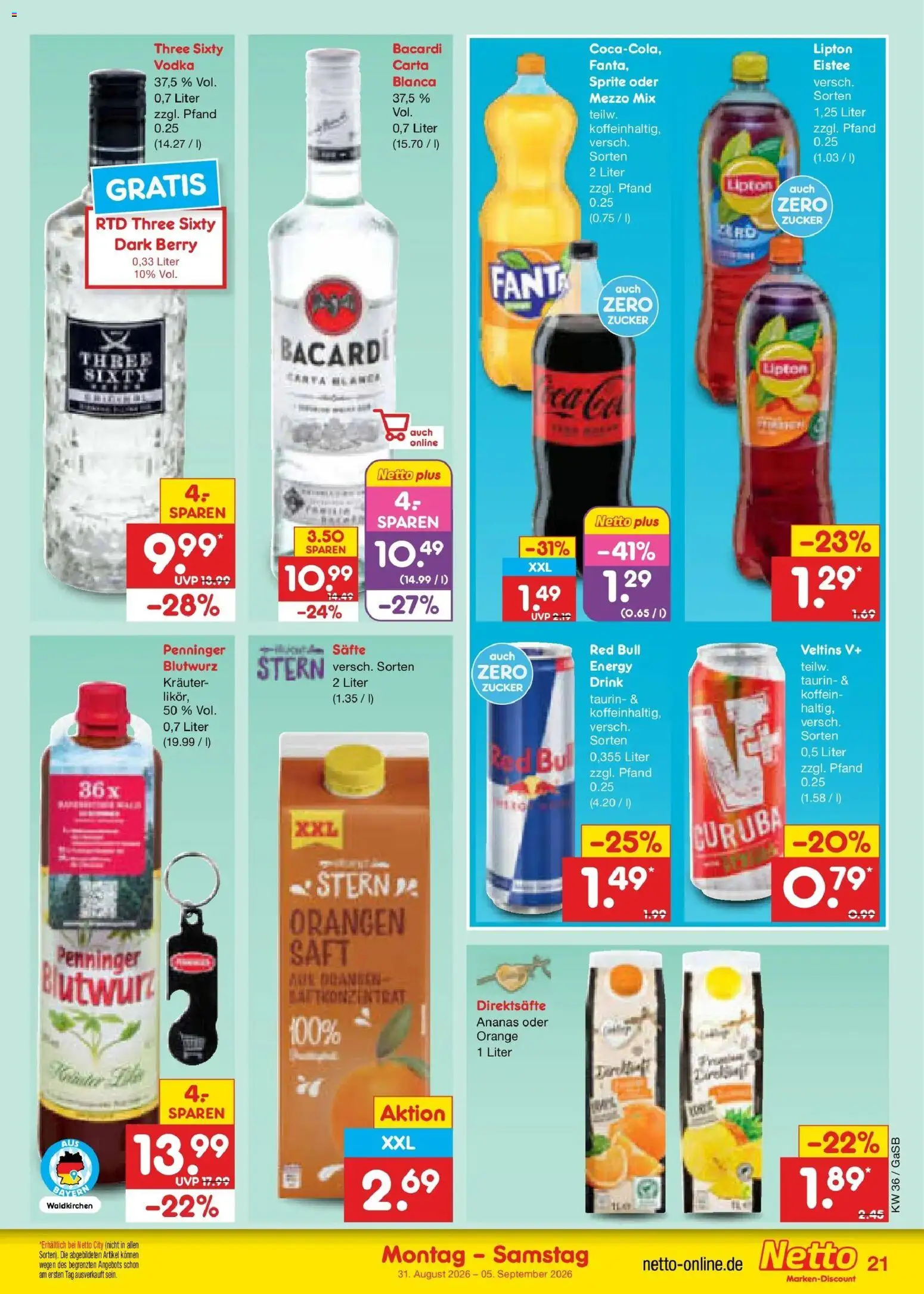 Netto Marken-Discount Prospekt Bremen-Lesum (ab 31.08.2026) » Angebote | Seite: 27 | Produkte: Red bull, Energy, Ananas, Zucker