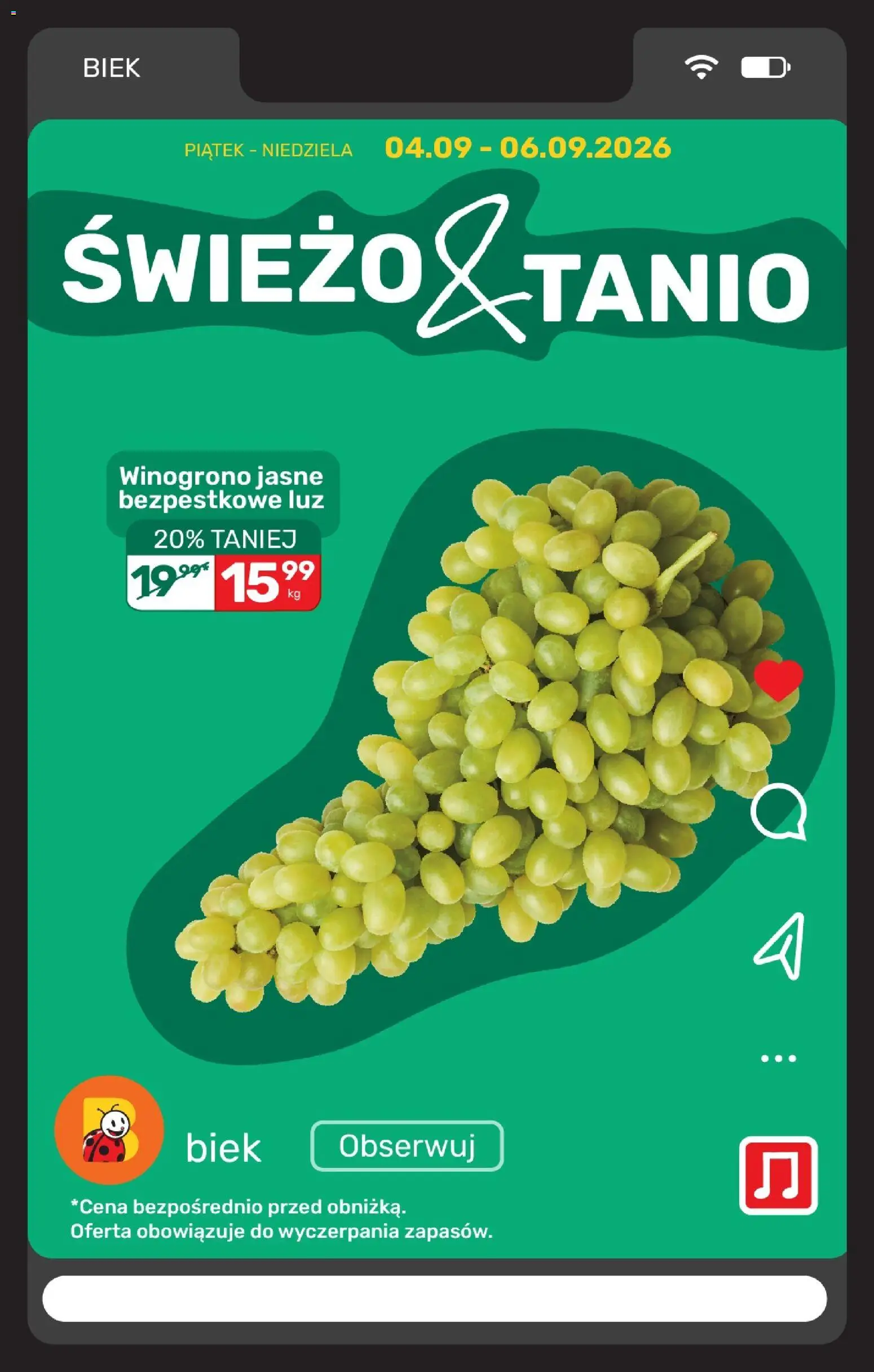 Biedronka gazetka - Biek od 04.09.2026 | Strona: 6 | Produkty: Winogrono